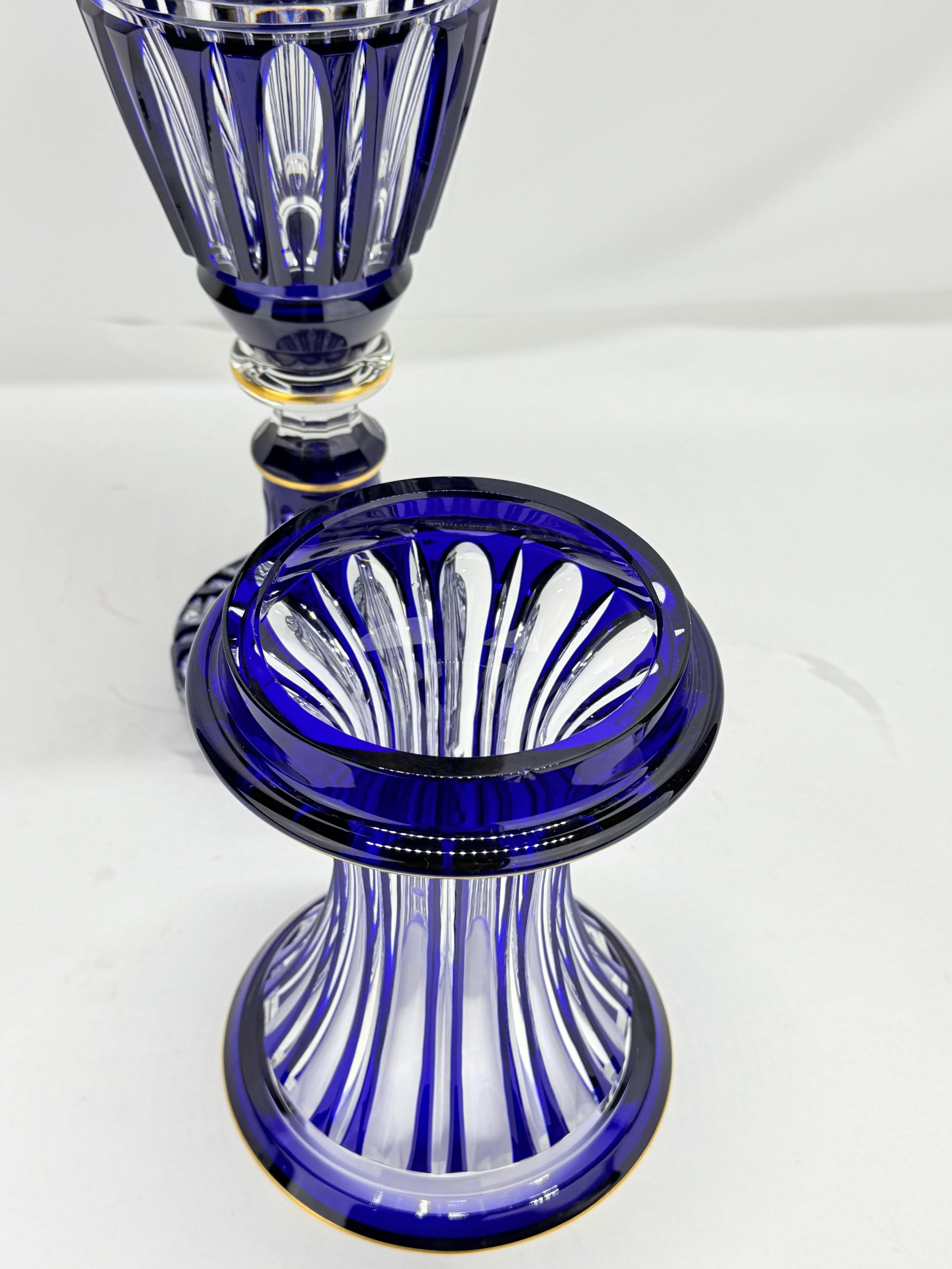 Monumental Saint Louis Cobalt & Gilt Cut-Crystal Vase, 