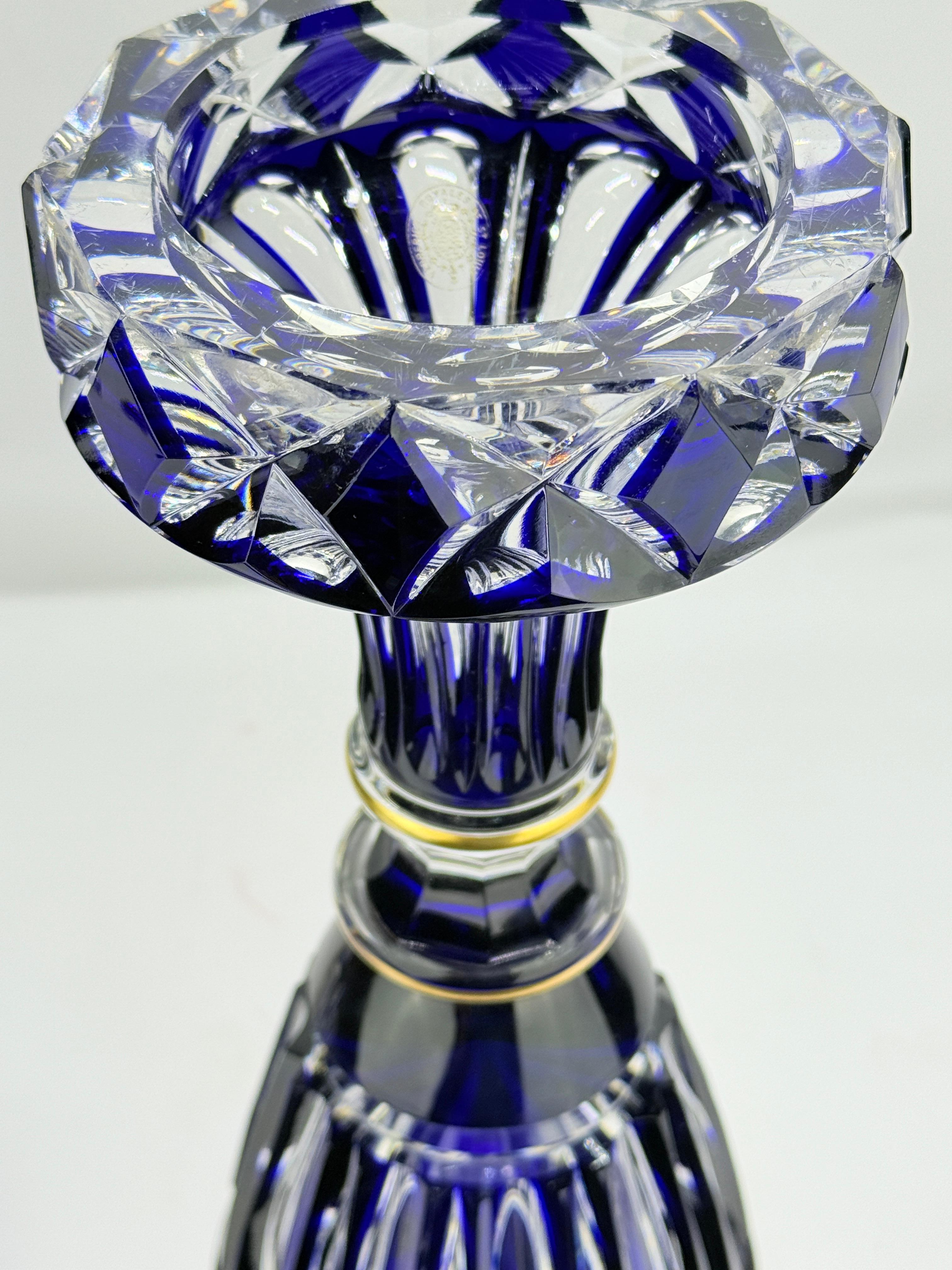 Monumental Saint Louis Cobalt & Gilt Cut-Crystal Vase, 