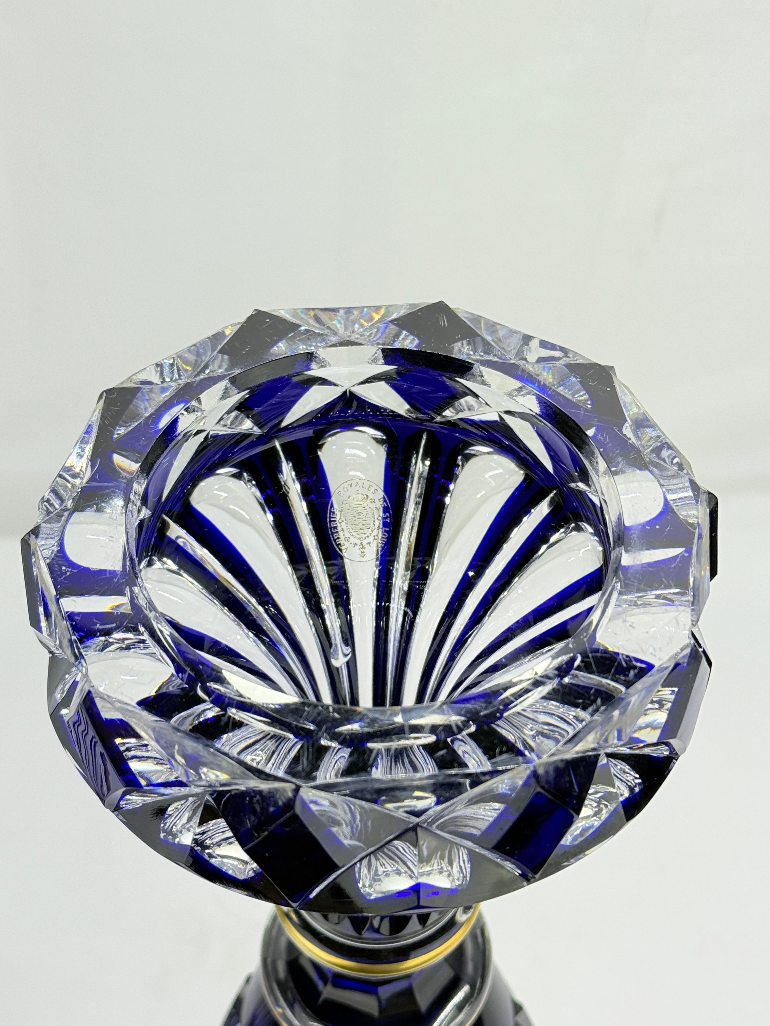 Monumental Saint Louis Cobalt & Gilt Cut-Crystal Vase, 