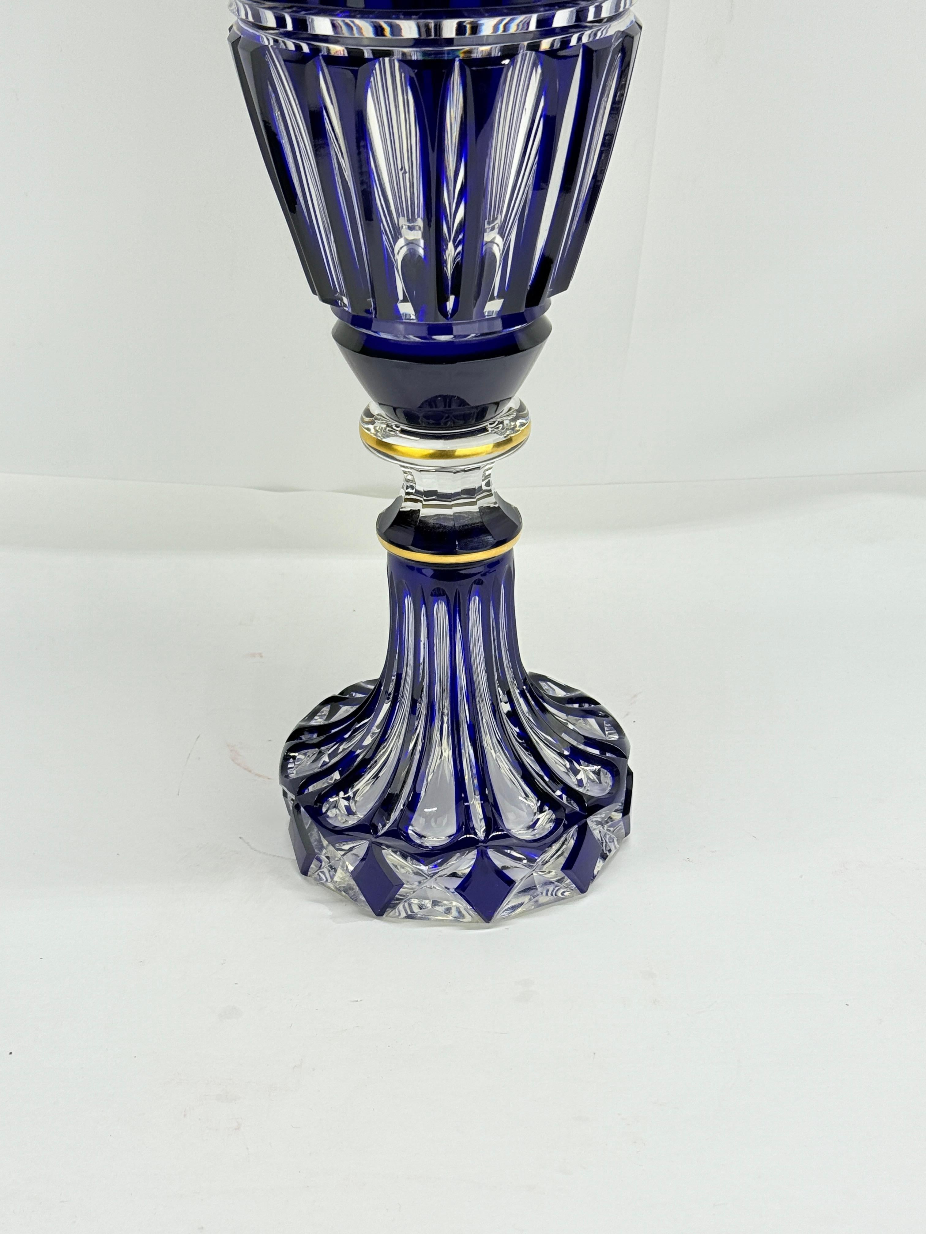 Art Deco Monumental Saint Louis Cobalt & Gilt Cut-Crystal Vase, 