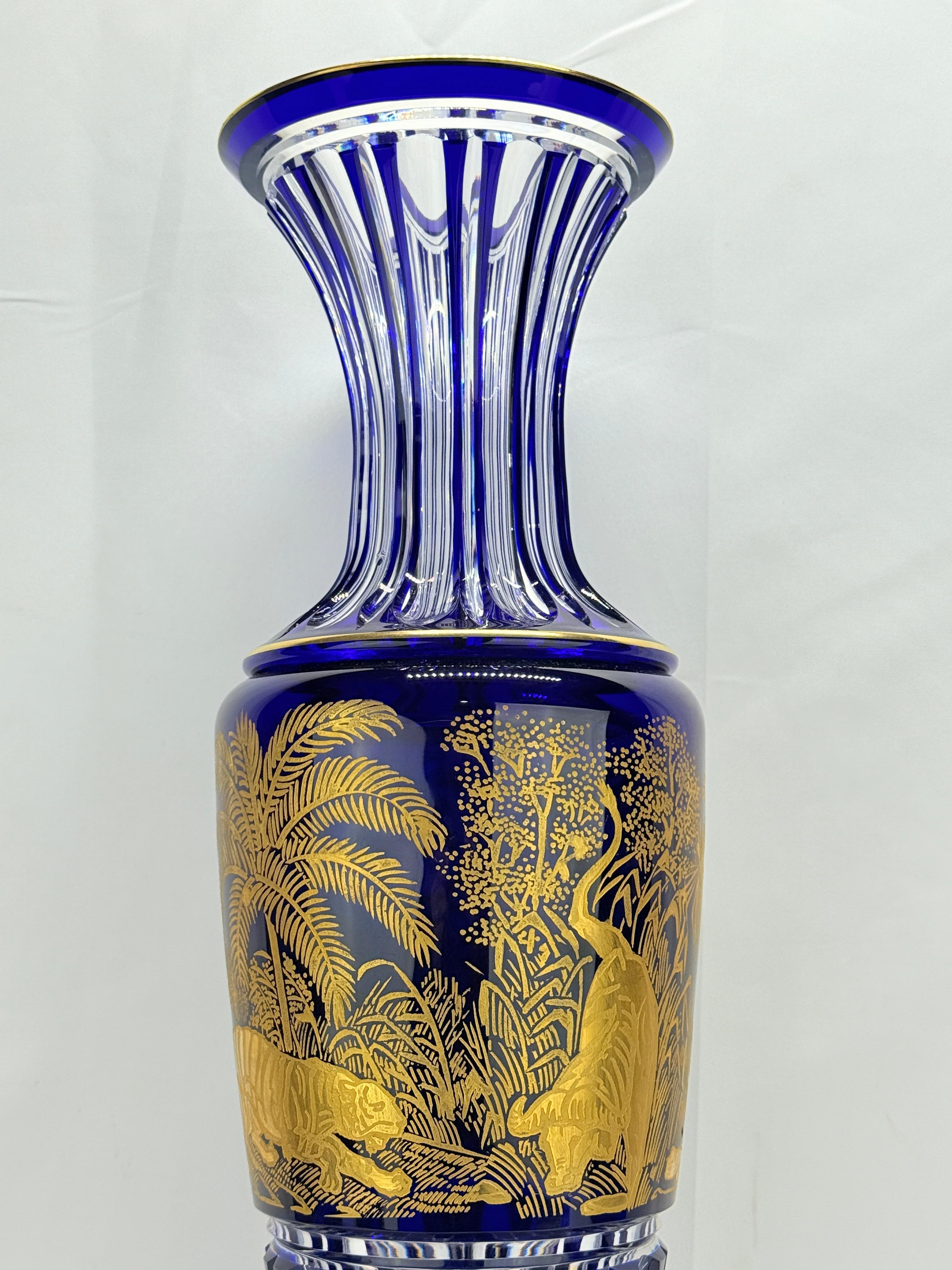 French Monumental Saint Louis Cobalt & Gilt Cut-Crystal Vase, 