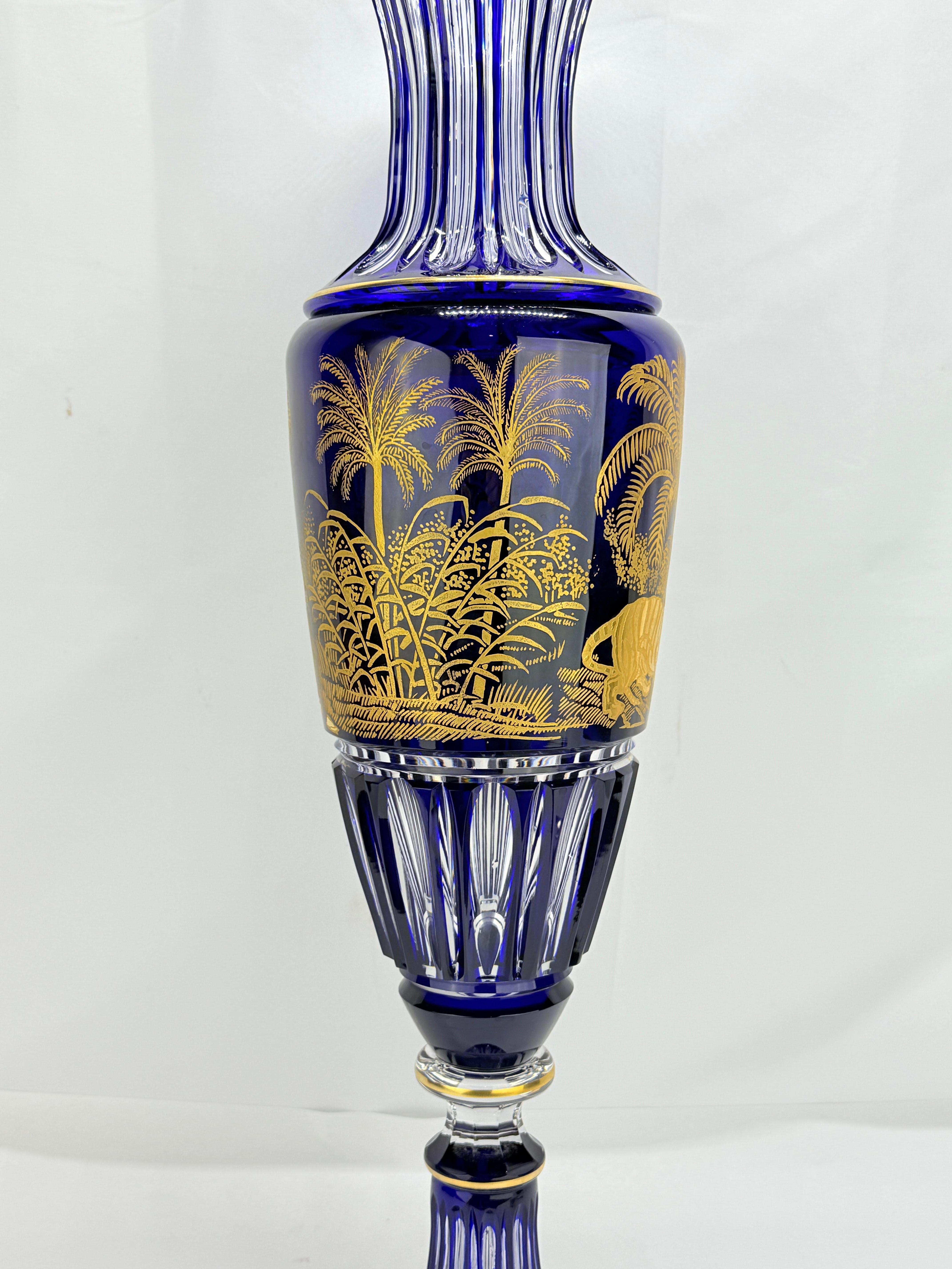 20th Century Monumental Saint Louis Cobalt & Gilt Cut-Crystal Vase, 