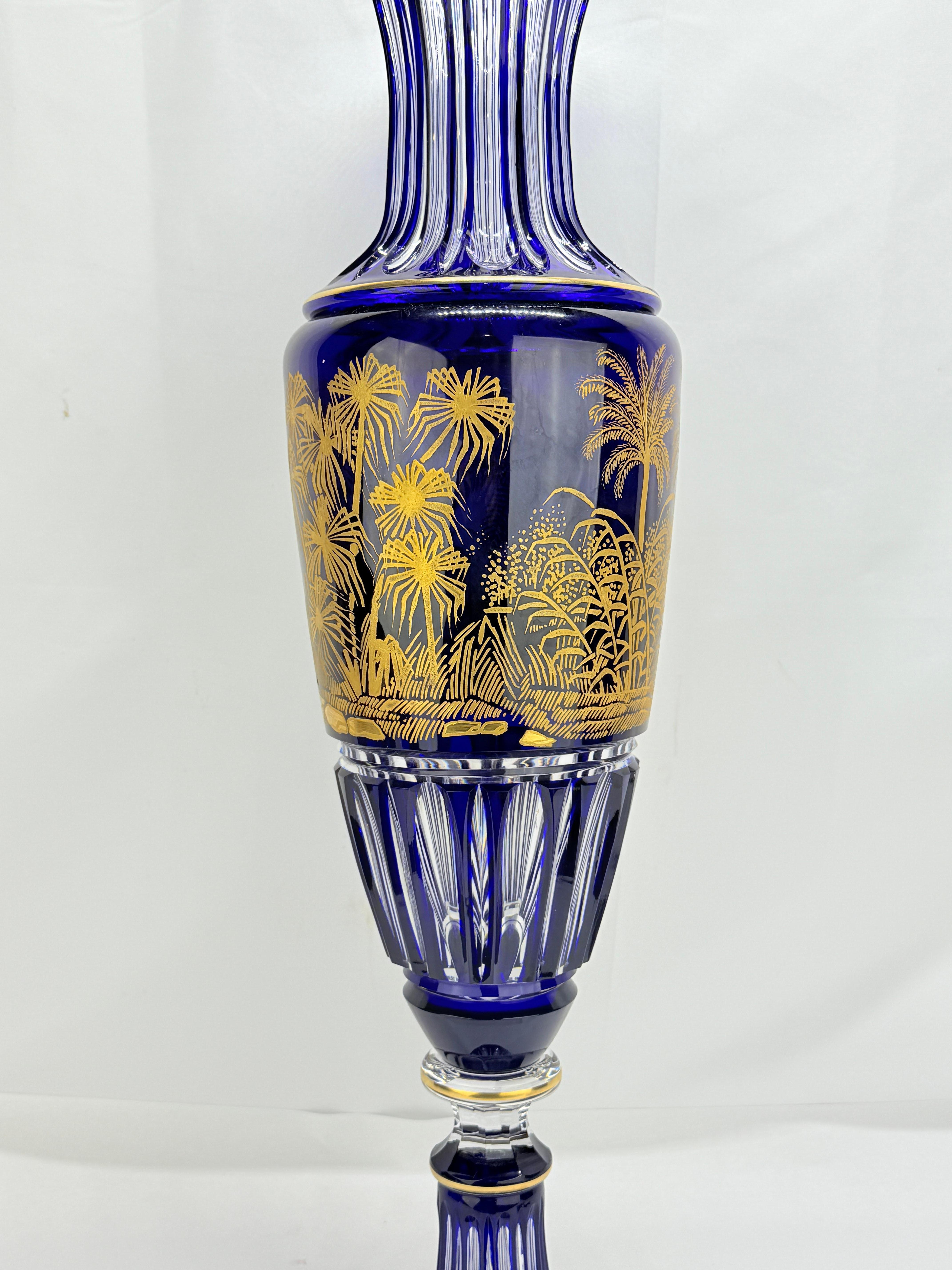Monumental Saint Louis Cobalt & Gilt Cut-Crystal Vase, 