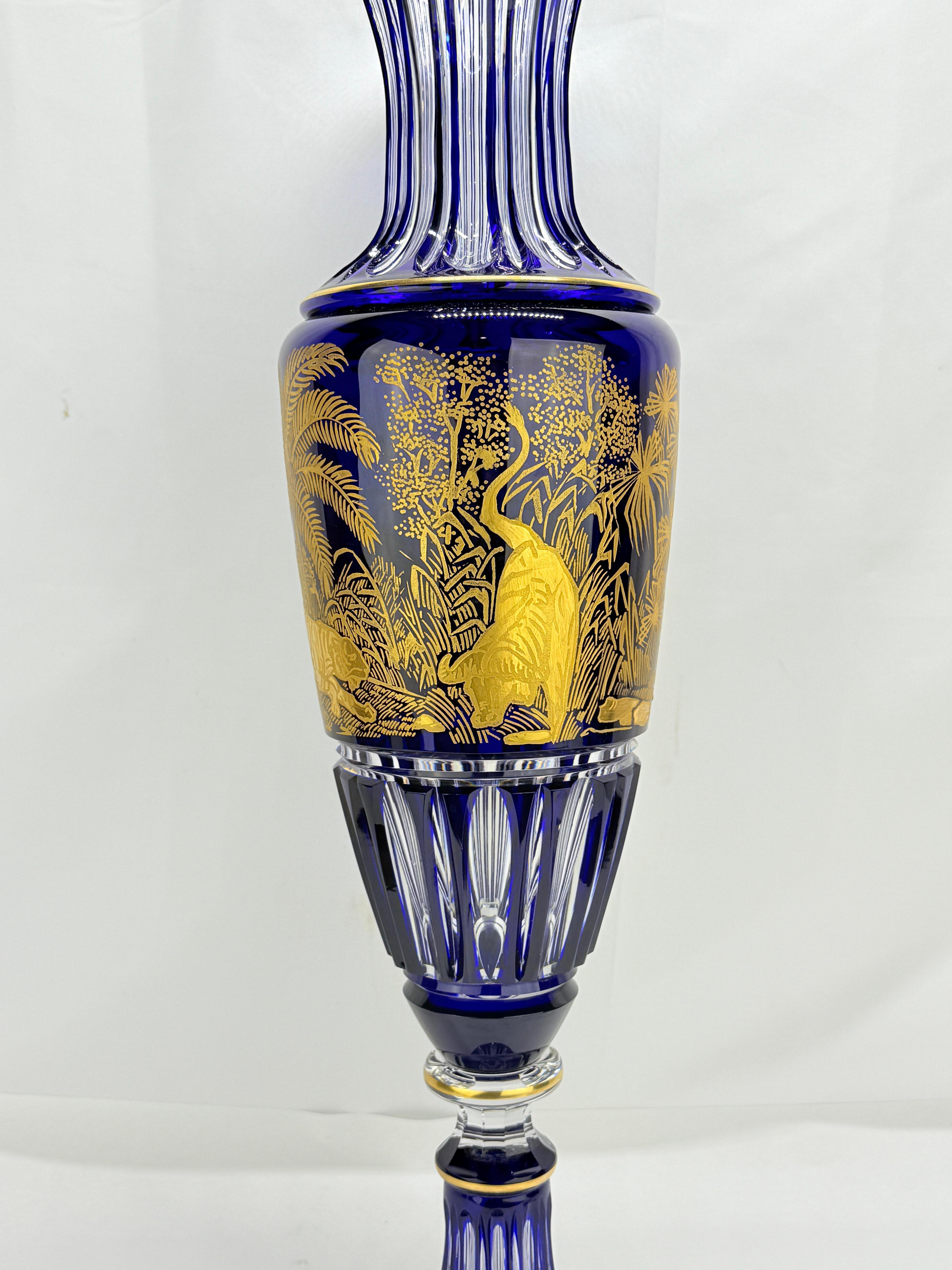 Monumental Saint Louis Cobalt & Gilt Cut-Crystal Vase, 