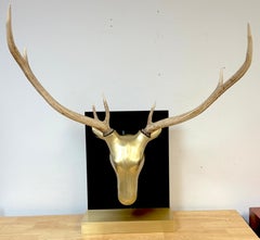 Monumental Sarreid Brass Deer Mount with Removable Antlers, Spain, 1970s