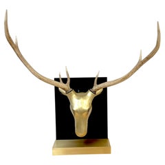 Monumental Sarreid Brass Deer Mount with Removable Antlers, Spain, 1970s