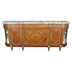 Monumental Satinwood Inlaid Kingwood Marble Top Sideboard Signed Maison Krieger