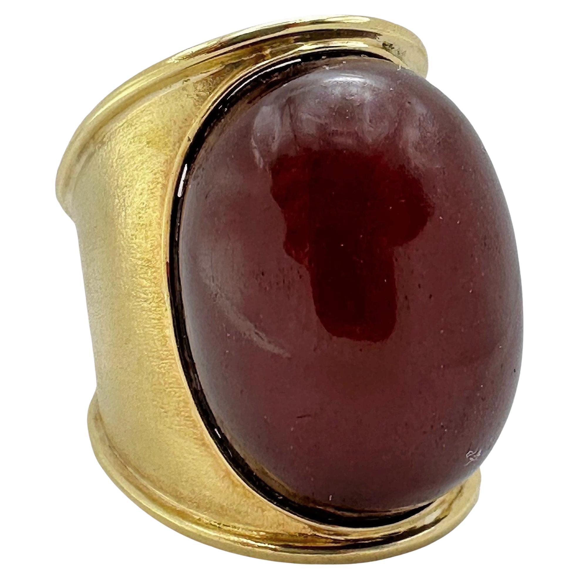 Monumental Scale 18K Yellow Gold Ring with Large Amber Center For Sale