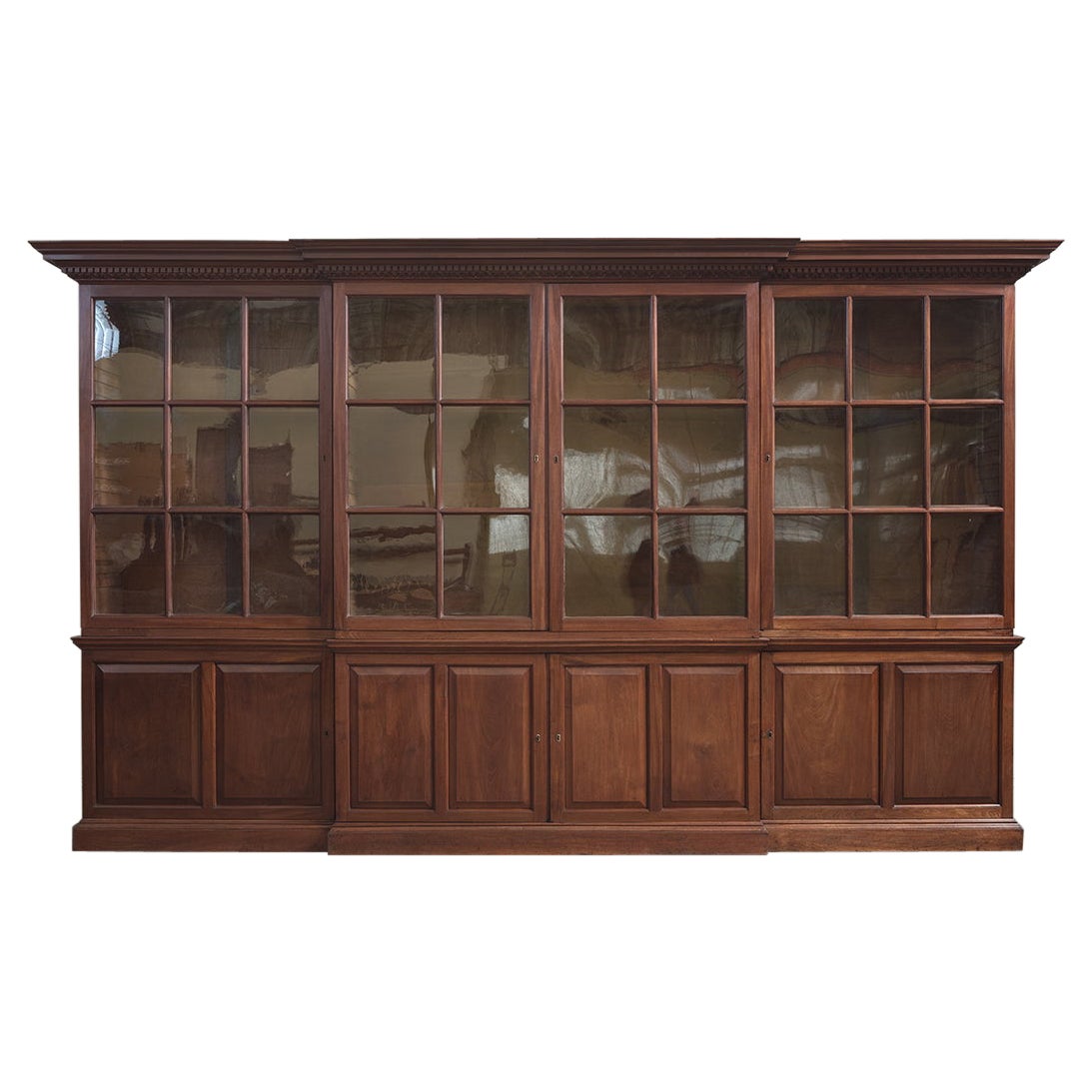 Monumental Scale George III Mahogany & Glazed Breakfront Bookcase, Late 18th Cen