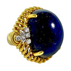 Anello cocktail con lapislazzuli e diamanti in oro 18 carati fatto a mano in scala monumentale