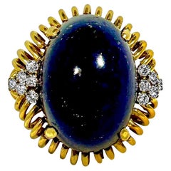 Monumentaler handgefertigter Vintage-Cocktailring aus 18 Karat Gold mit Lapislazuli und Diamant in Monumentalform