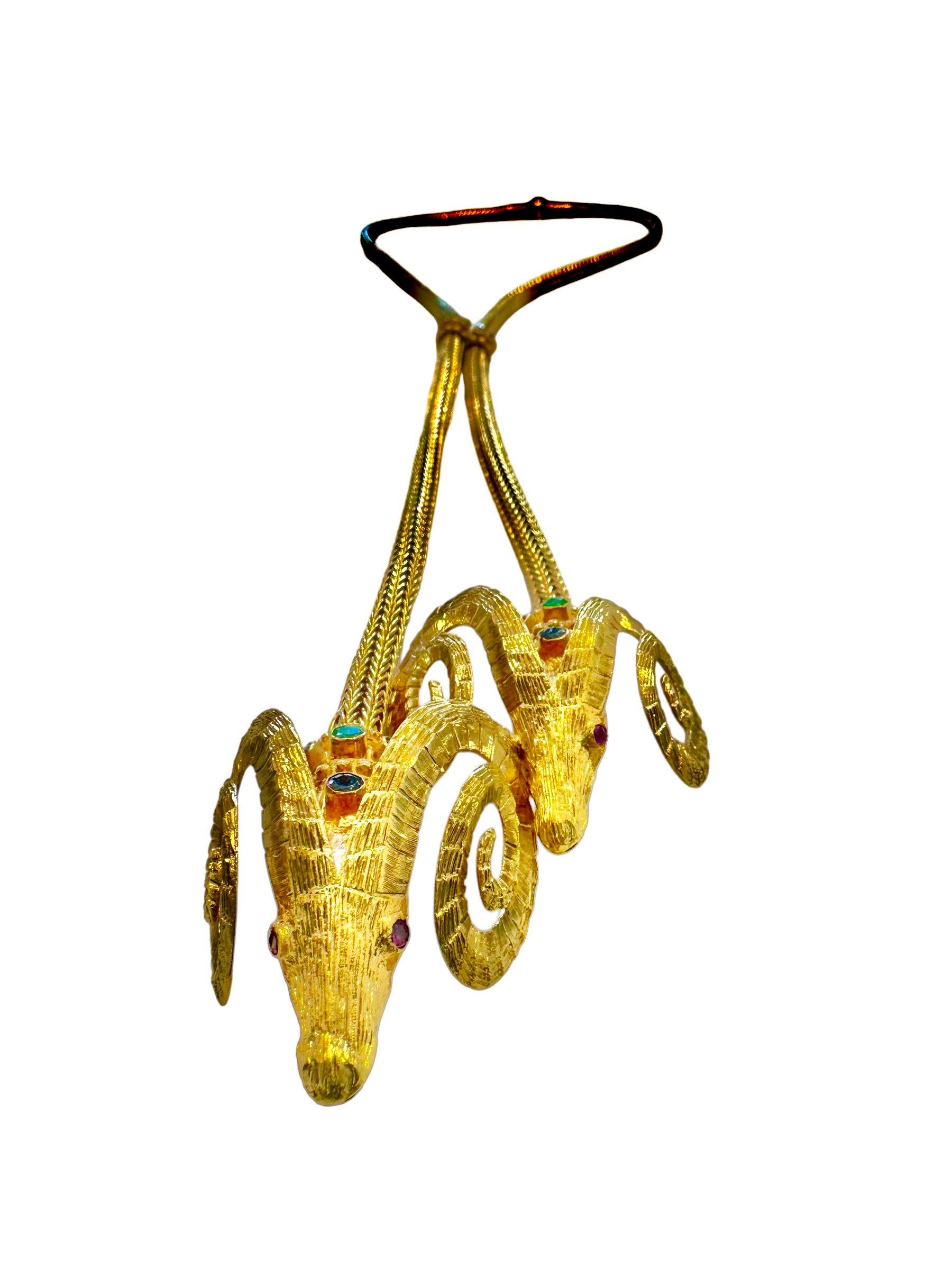 Monumentale Lalaounis 18k Gold Doppelter Widderkopf-Halskette in Monumentalgröße 38 Zoll lang im Zustand „Gut“ im Angebot in Palm Beach, FL