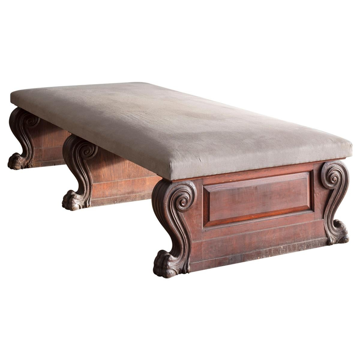 Monumental Scale Late 19th Century Oak and Upholstered Ottoman For Sale
