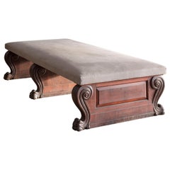 Monumental Scale Late 19th Century Oak and Upholstered Ottoman