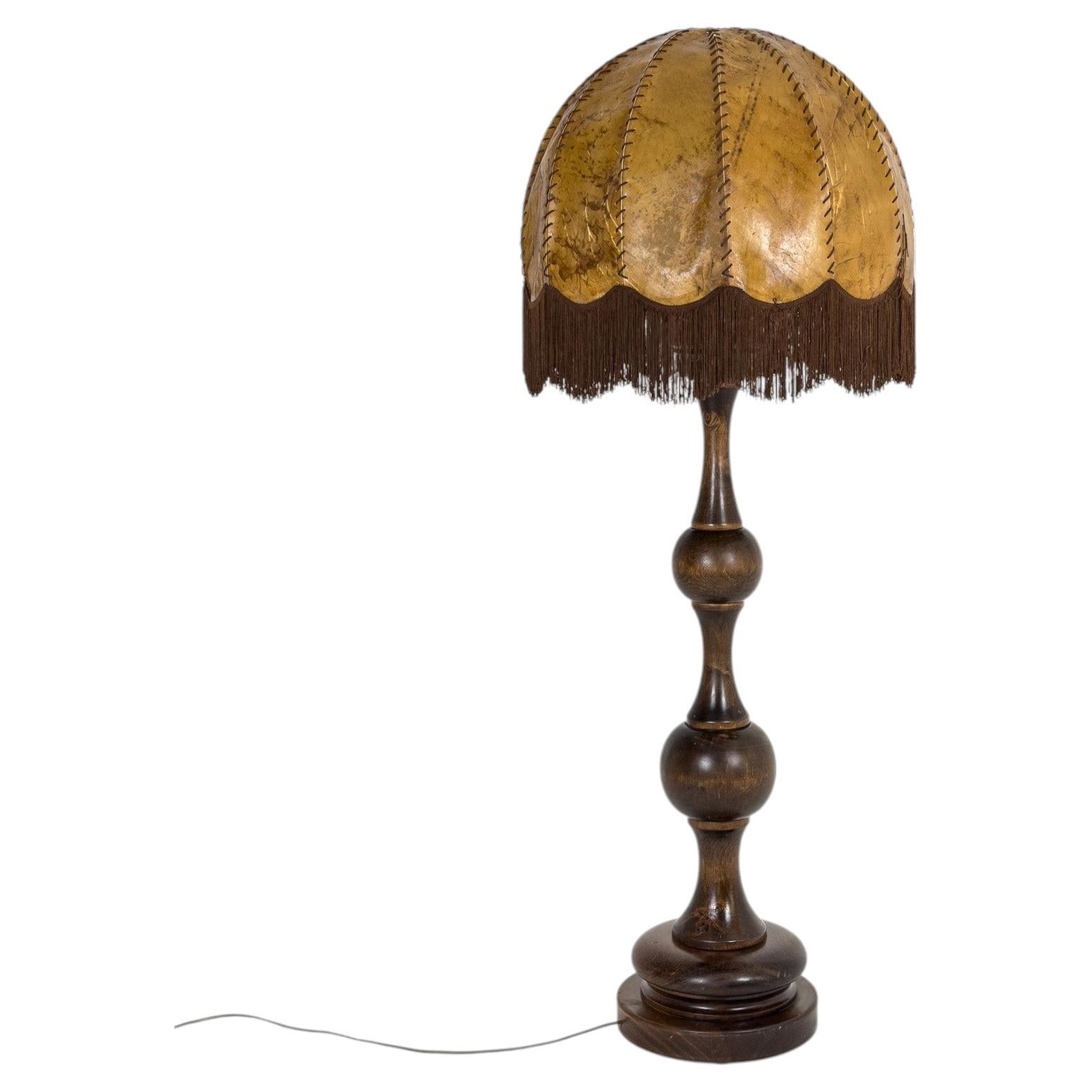 Monumental Scandinavian Parchment Floor Lamp with Original Fringe, 1930s For Sale