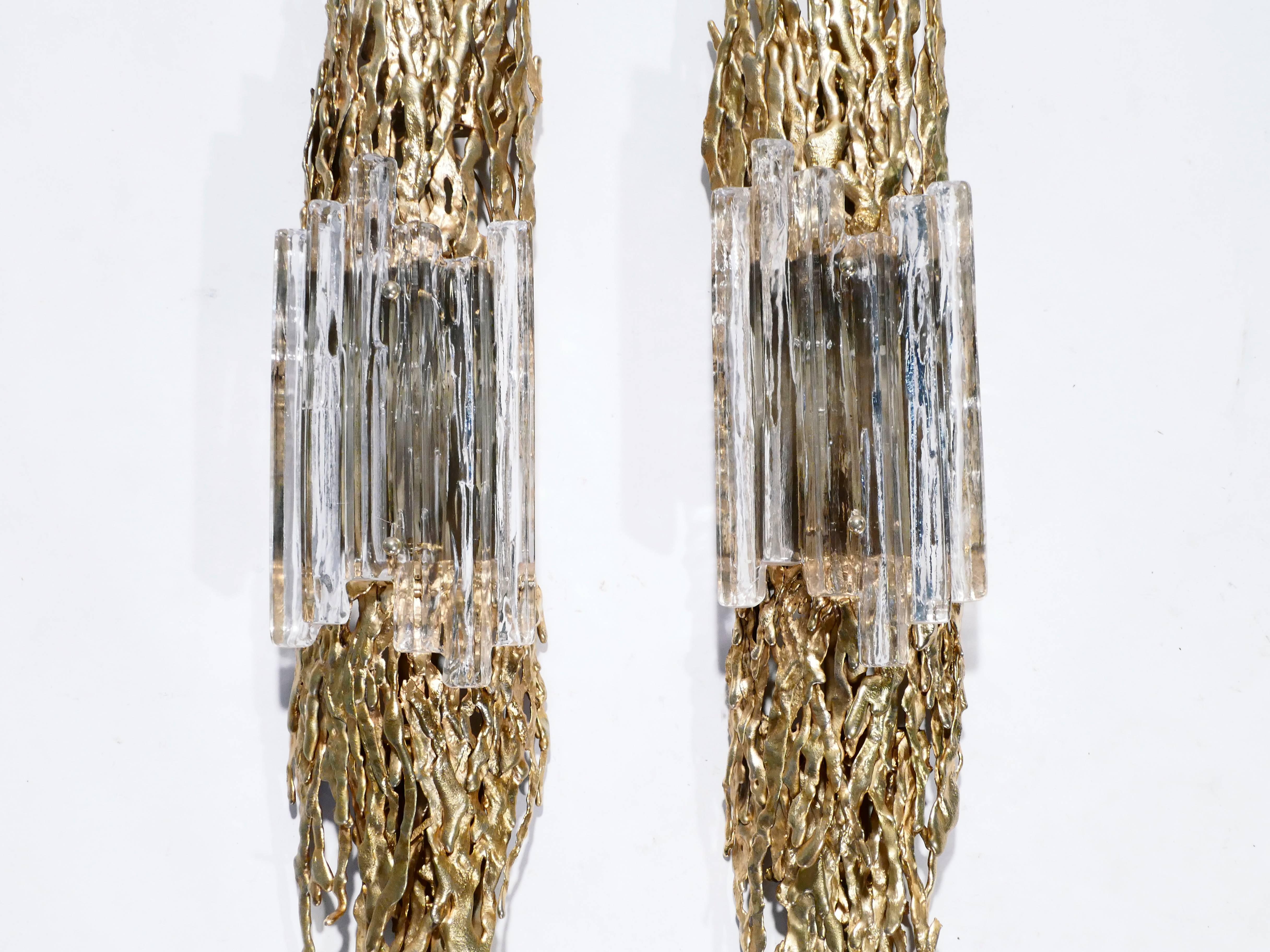 Monumental sconces by Claude Victor Boeltz in Bronze and Murano Glass, 1970s In Good Condition In Paris, IDF