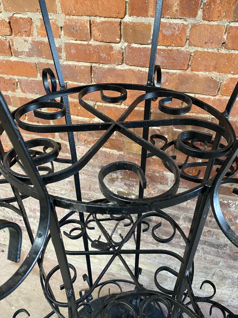 Monumental Scrolled Granada Style Iron Plant Stand For Sale at 1stDibs