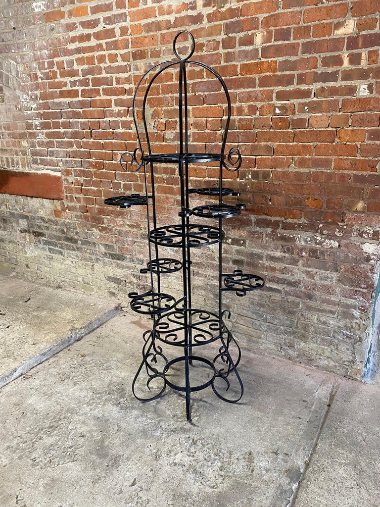 Monumental Scrolled Granada Style Iron Plant Stand For Sale at 1stDibs