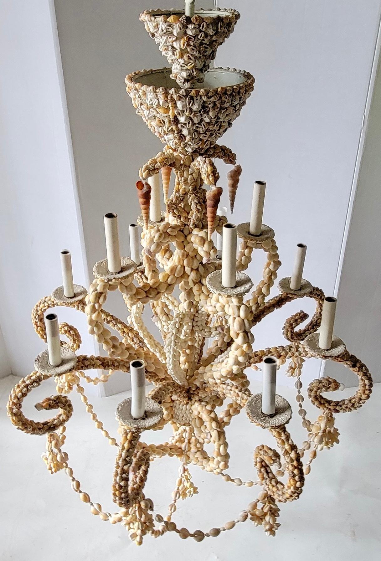 Philippine Monumental Scrolling Shell Chandelier, 8 Arm