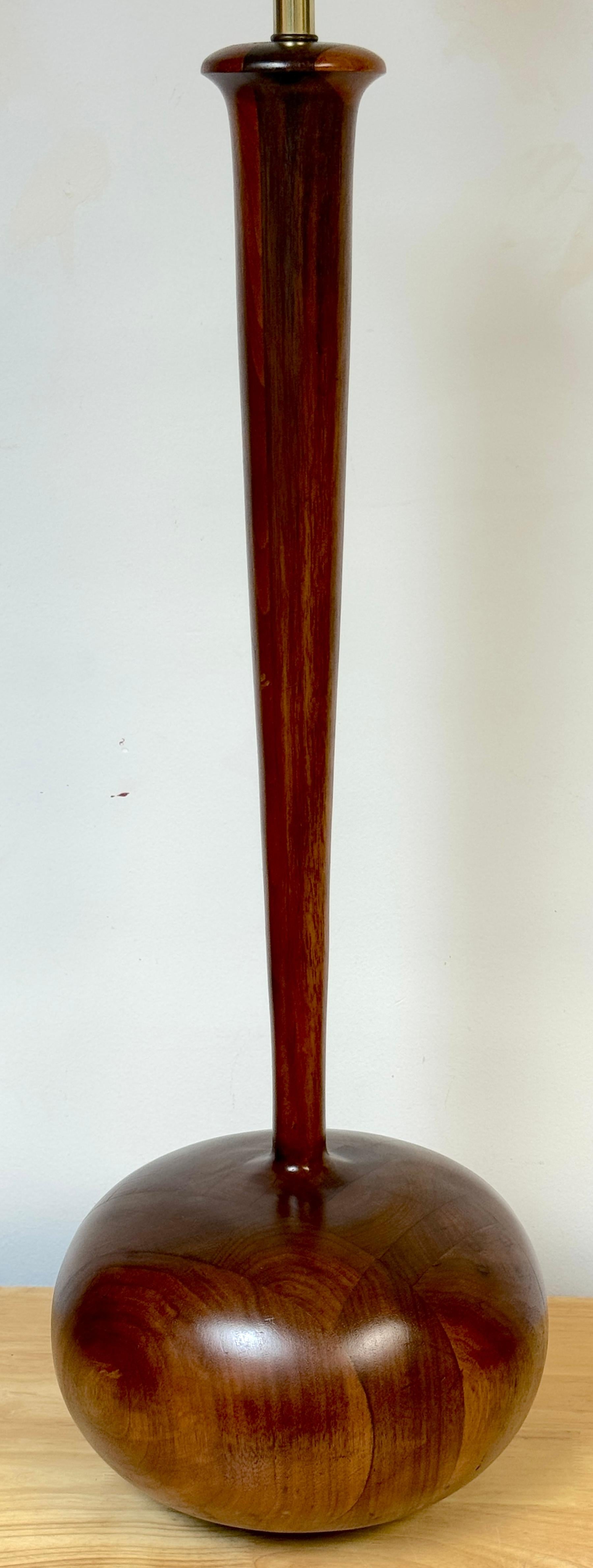 Brass Monumental Sculpted & Inlaid Walnut  Lamp after Philip Powell For Sale