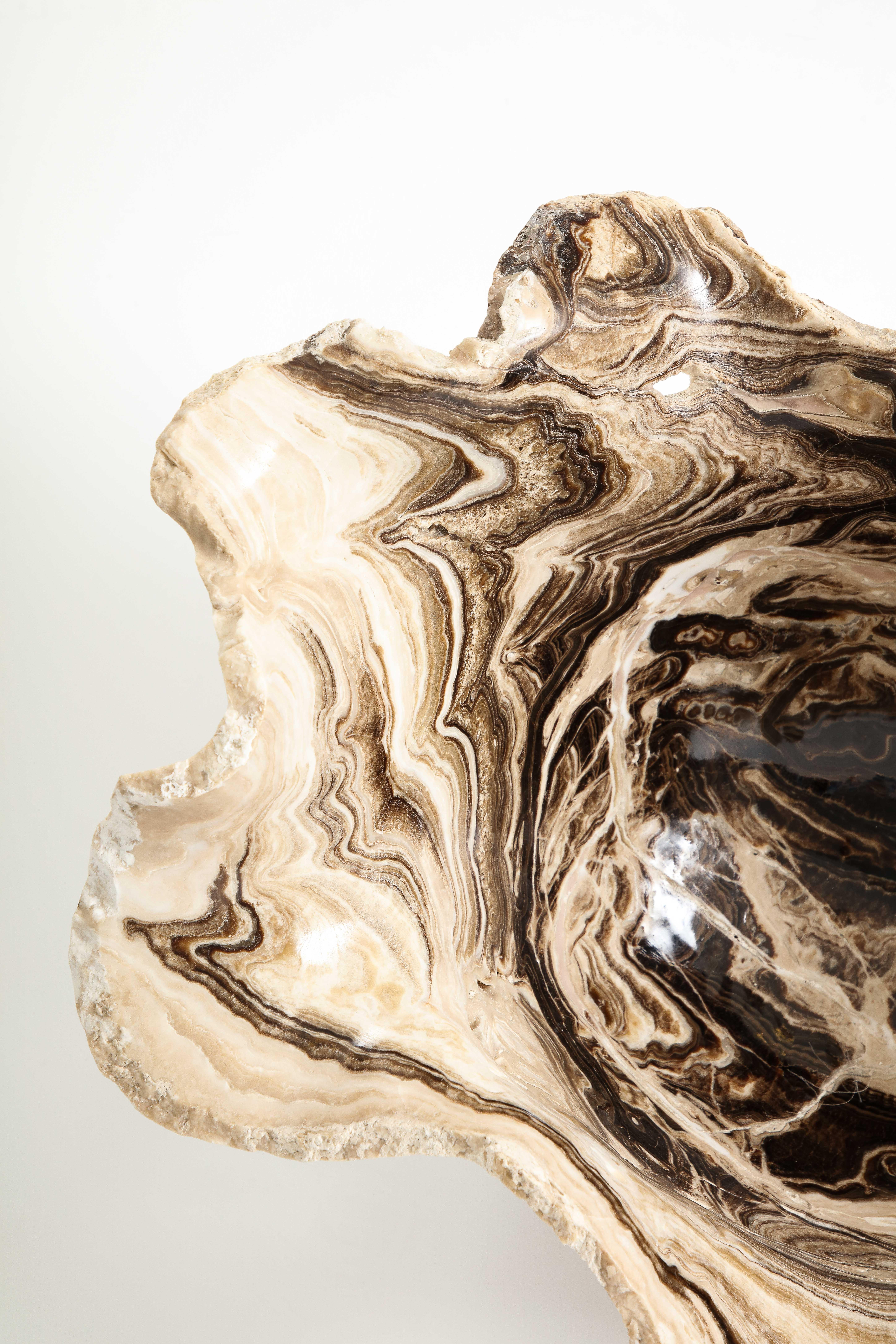 Monumental Sculptural Brown and White Hand Carved Onyx Bowl or Centerpiece For Sale 6