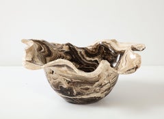 Monumental Sculptural Brown and Cream Hand Carved Onyx Bowl or Centerpiece