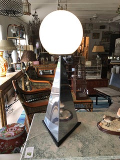 Monumental Sculptural C. Jere Mirrored Obelisk & Orb Table Lamp
