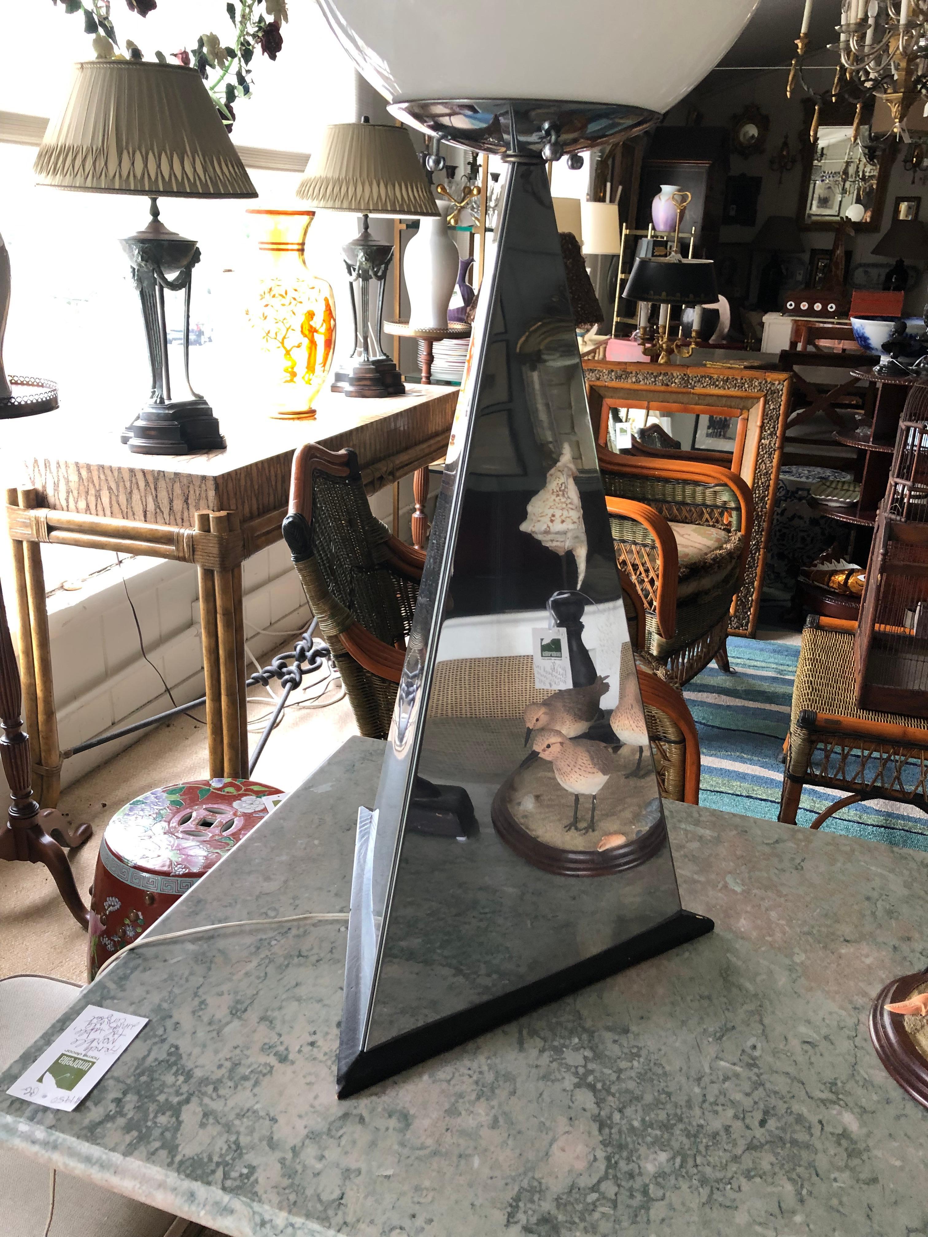 American Monumental Sculptural C. Jere Mirrored Obelisk & Orb Table Lamp