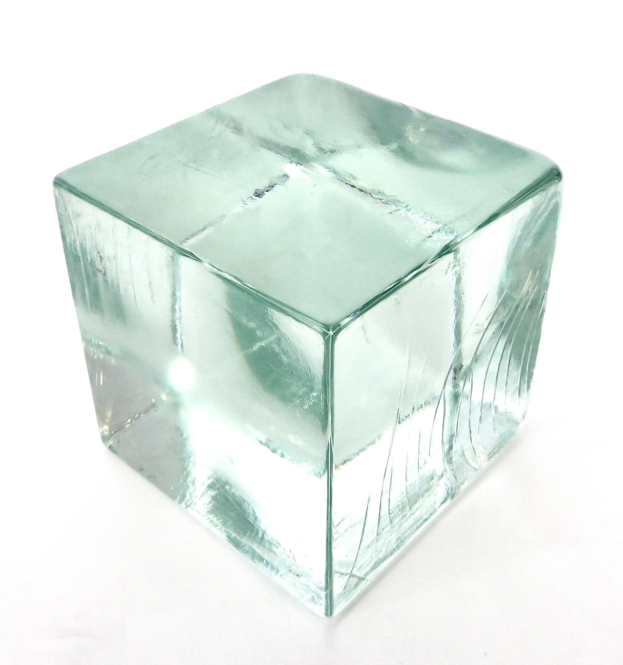 Mid-Century Modern Monumental Sculptural Cast Glass Cube
