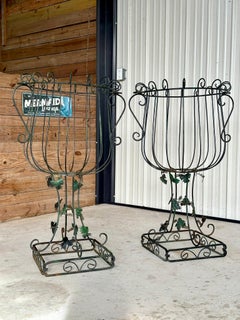 Monumental Sculptural French Wrought Iron Urn Planters