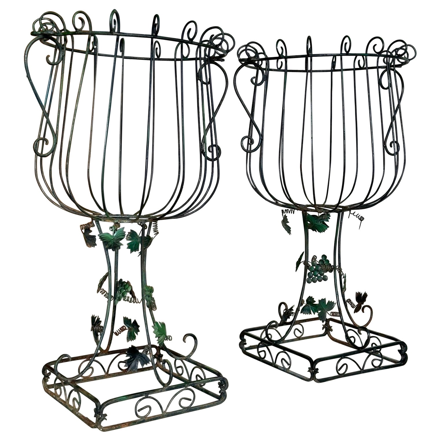 Monumental Sculptural French Wrought Iron Urn Planters