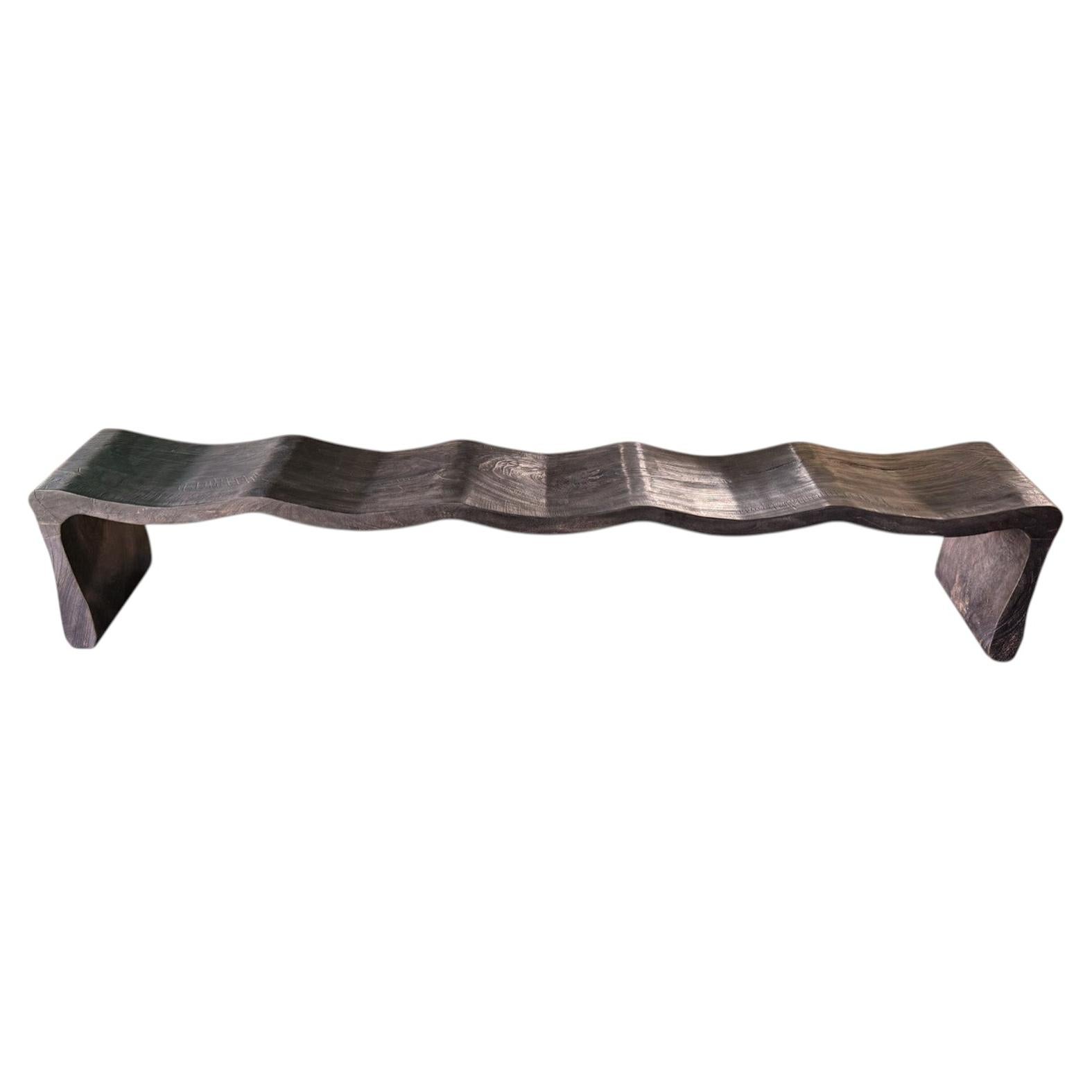 Monumental Sculptural Mango Wood Bench with Burnt Espresso Finish