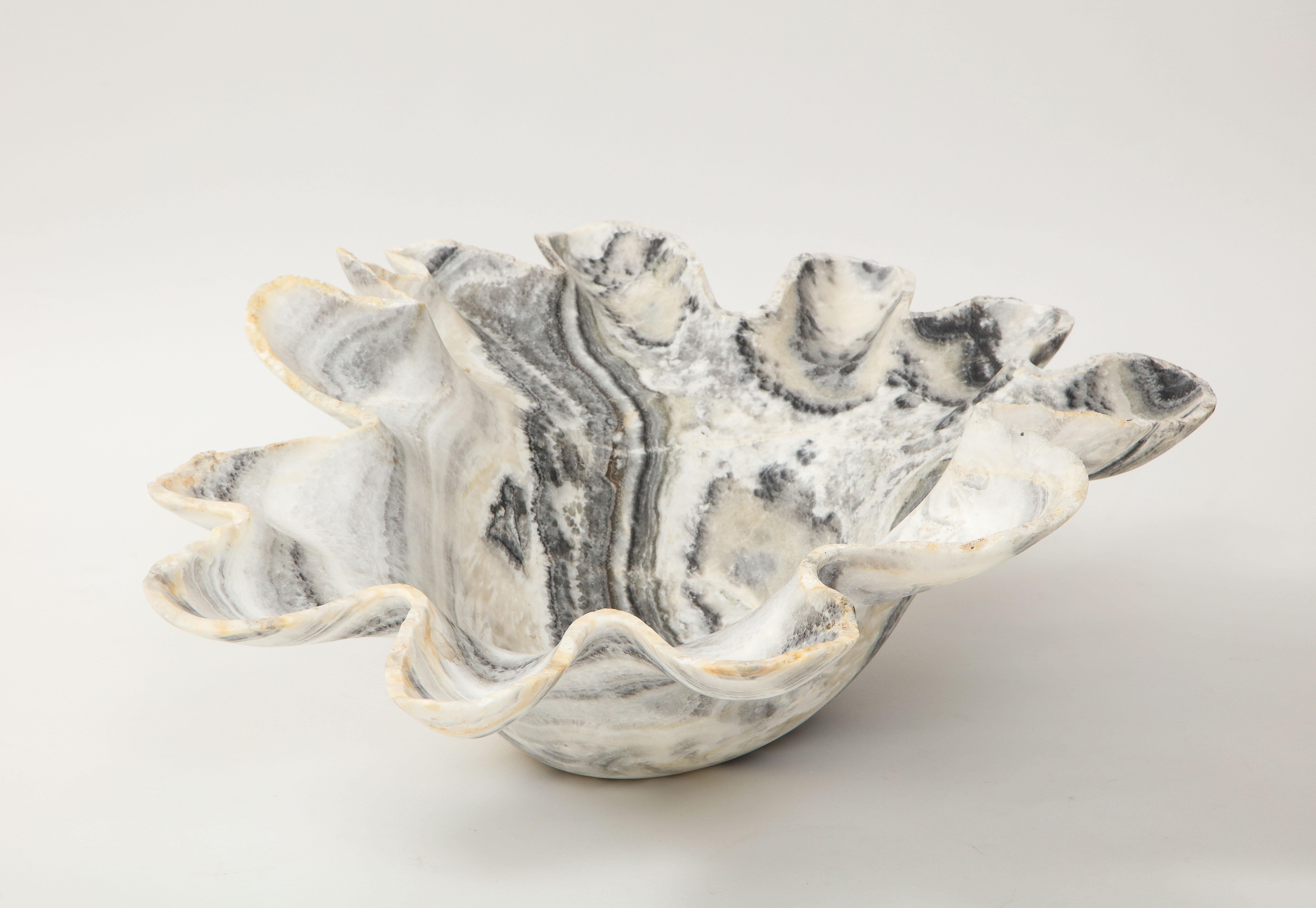 Contemporary Monumental Sculptural White, Gray and Black Hand Carved Onyx Bowl or Centerpiece