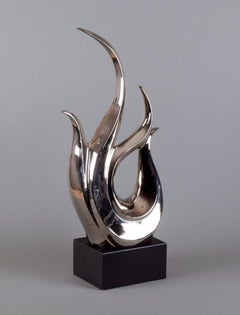 Monumental sculpture in double-patinated metal, wooden base. 1980s.