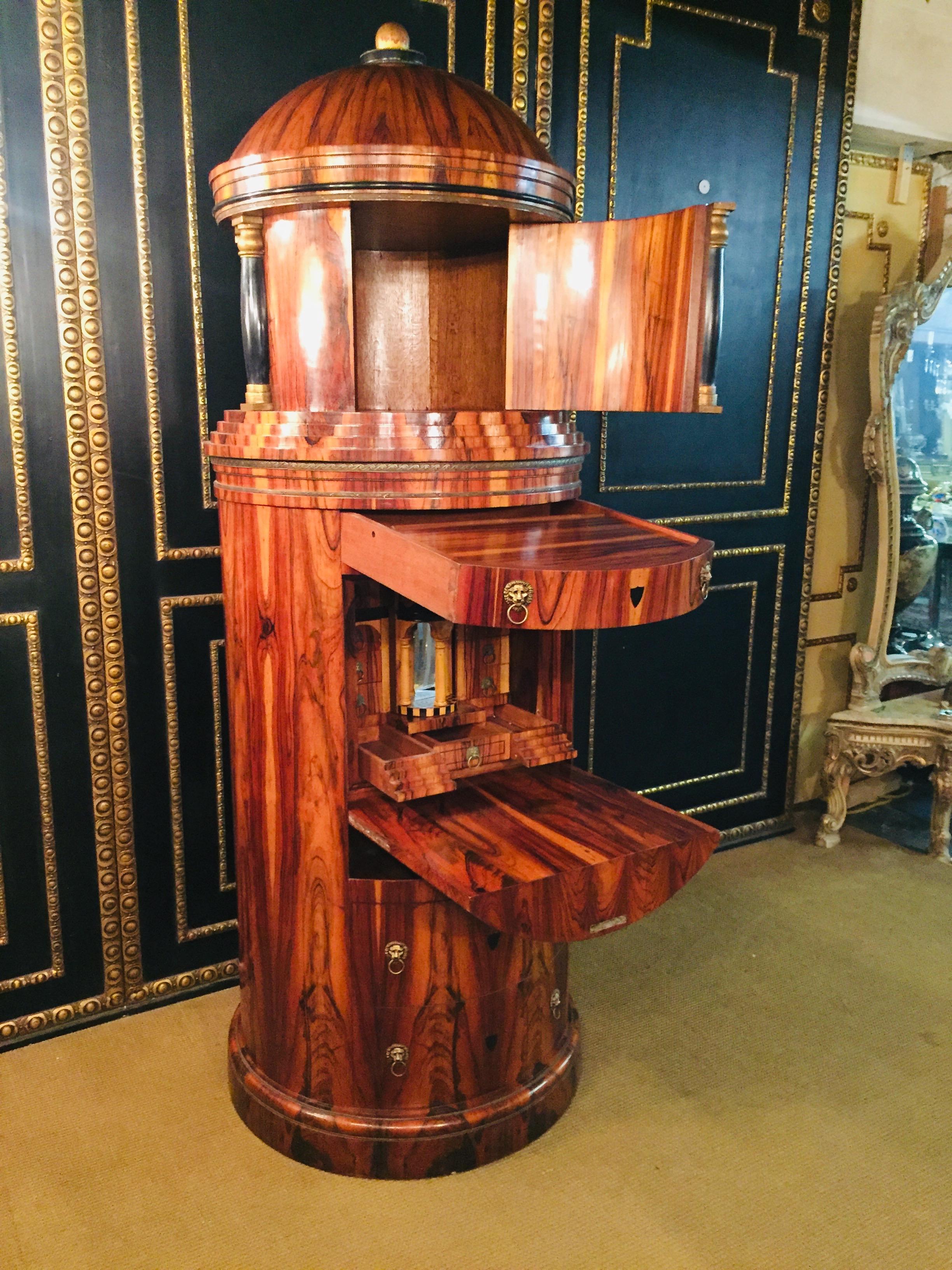 Monumental Secretary Column Shape / antique Biedermeier Style mahogany veneer 4