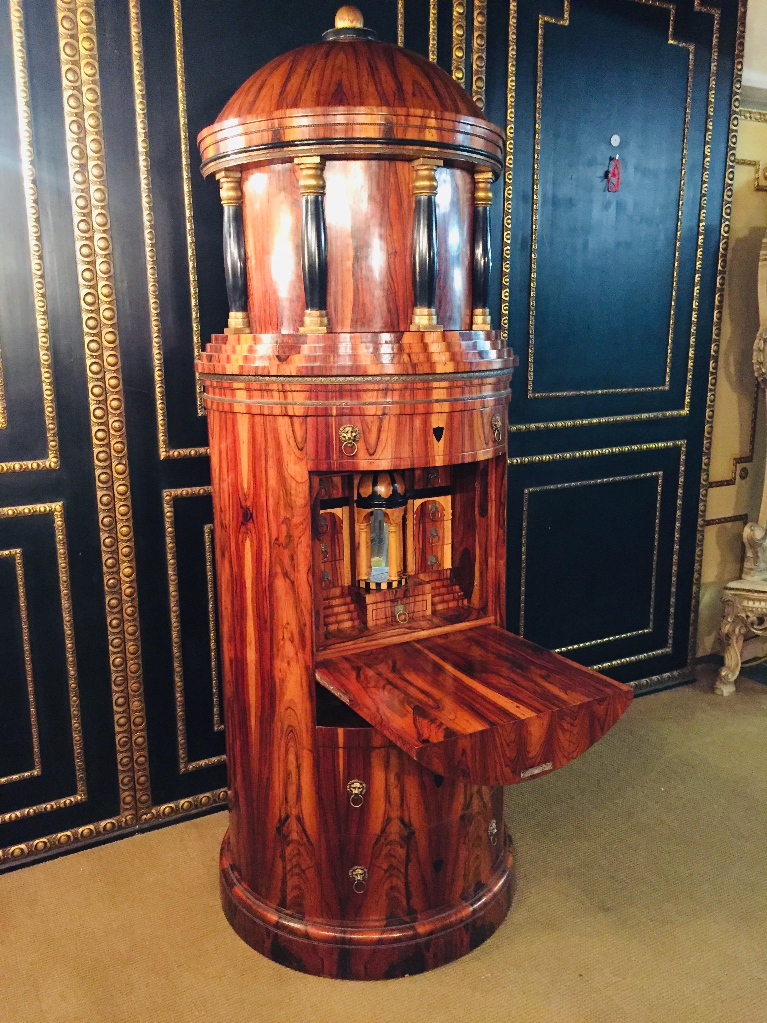 Austrian Monumental Secretary Column Shape / antique Biedermeier Style mahogany veneer