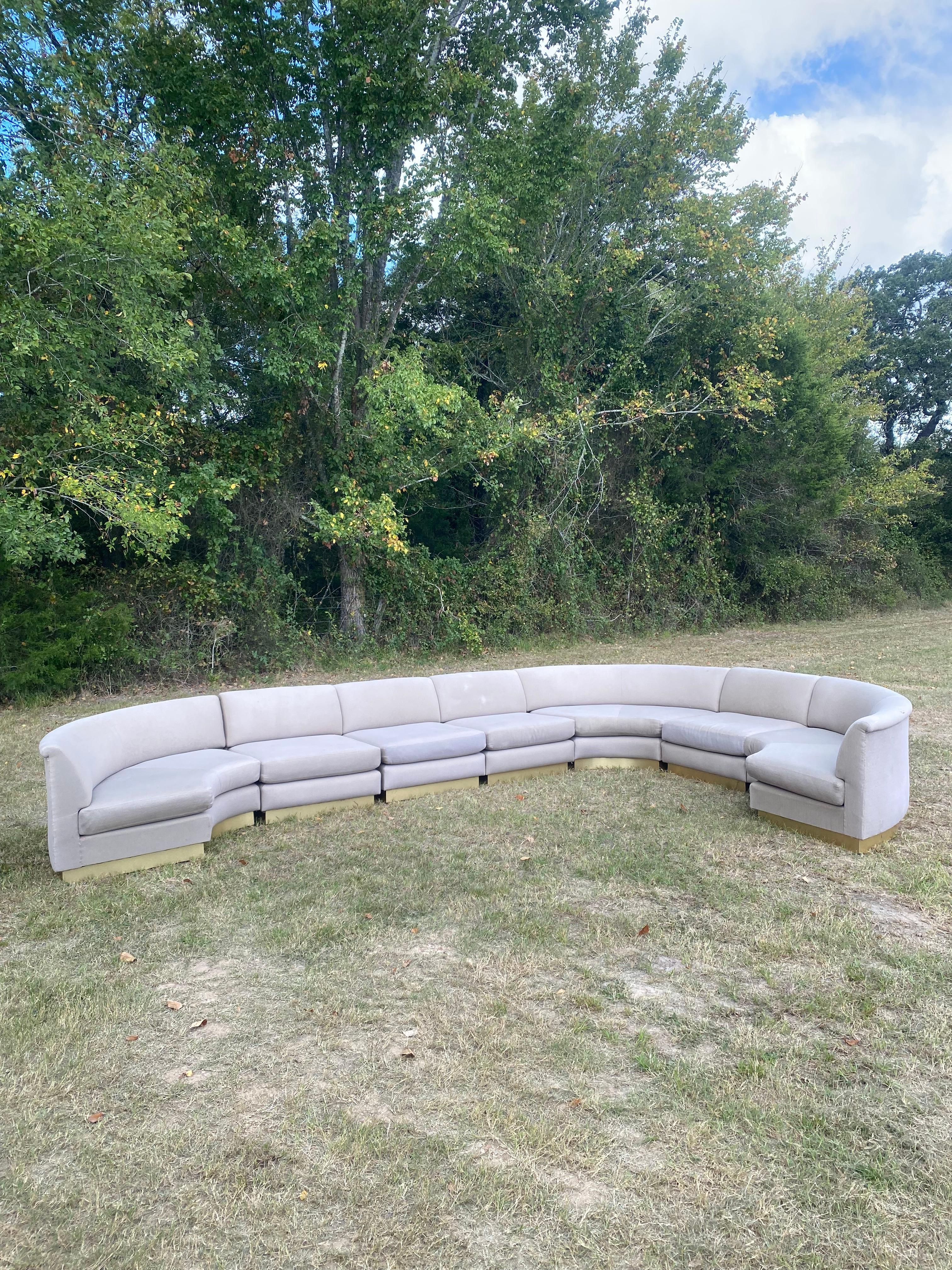 Monumental Sectional Pit Sofa with Brass Plinth Base For Sale 3