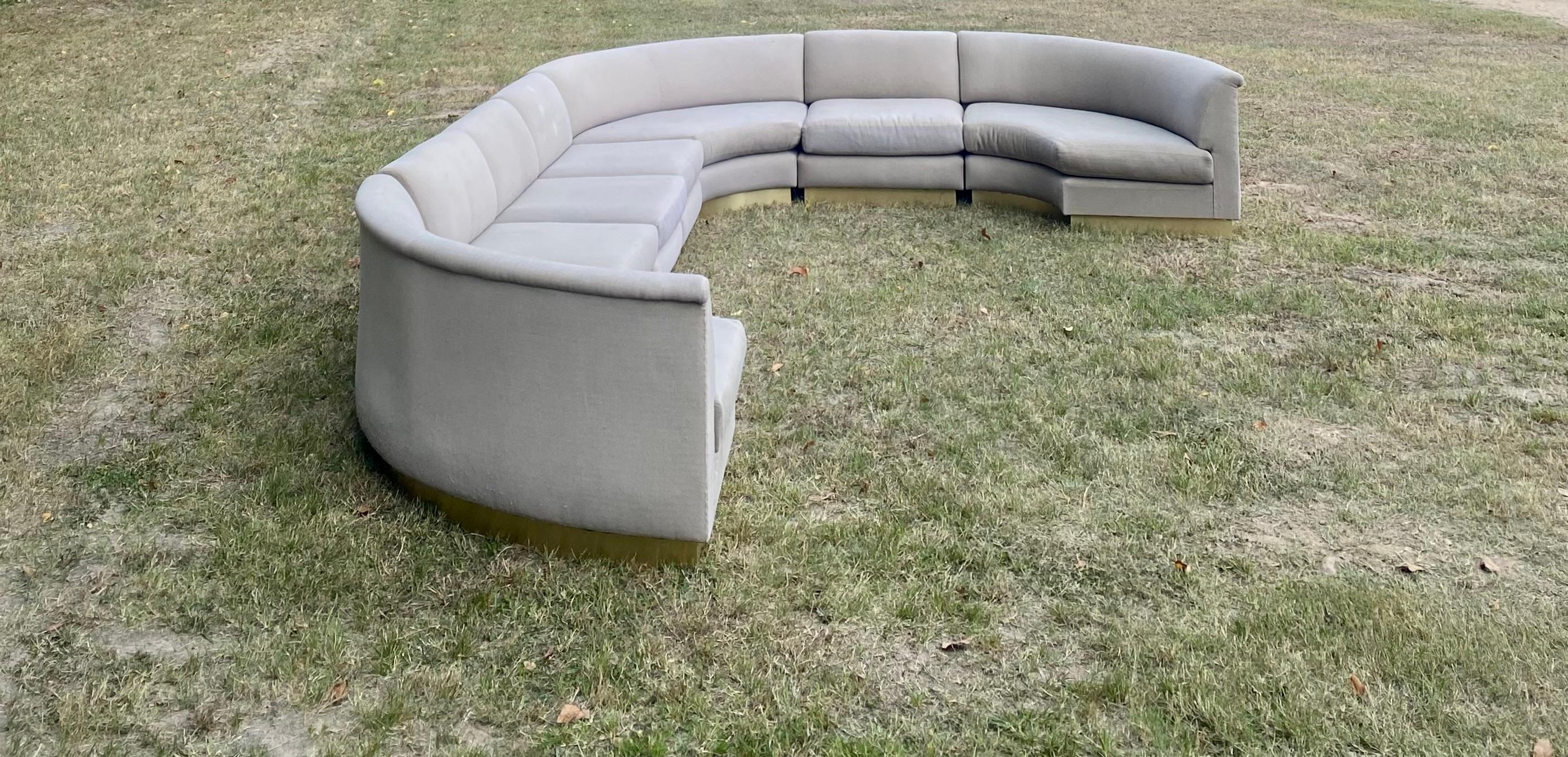 Monumental Sectional Pit Sofa with Brass Plinth Base For Sale 5