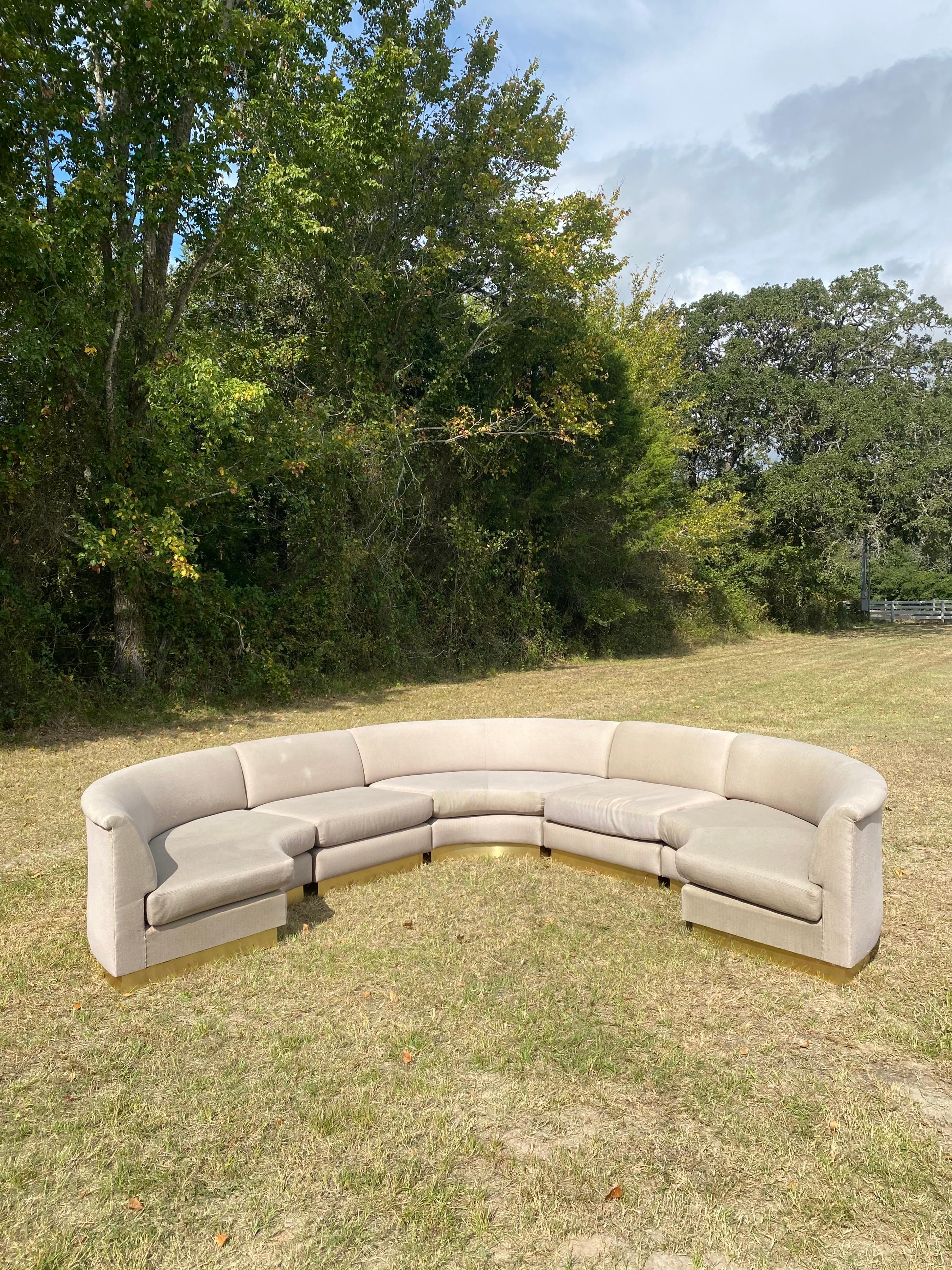Monumental Sectional Pit Sofa with Brass Plinth Base For Sale 6