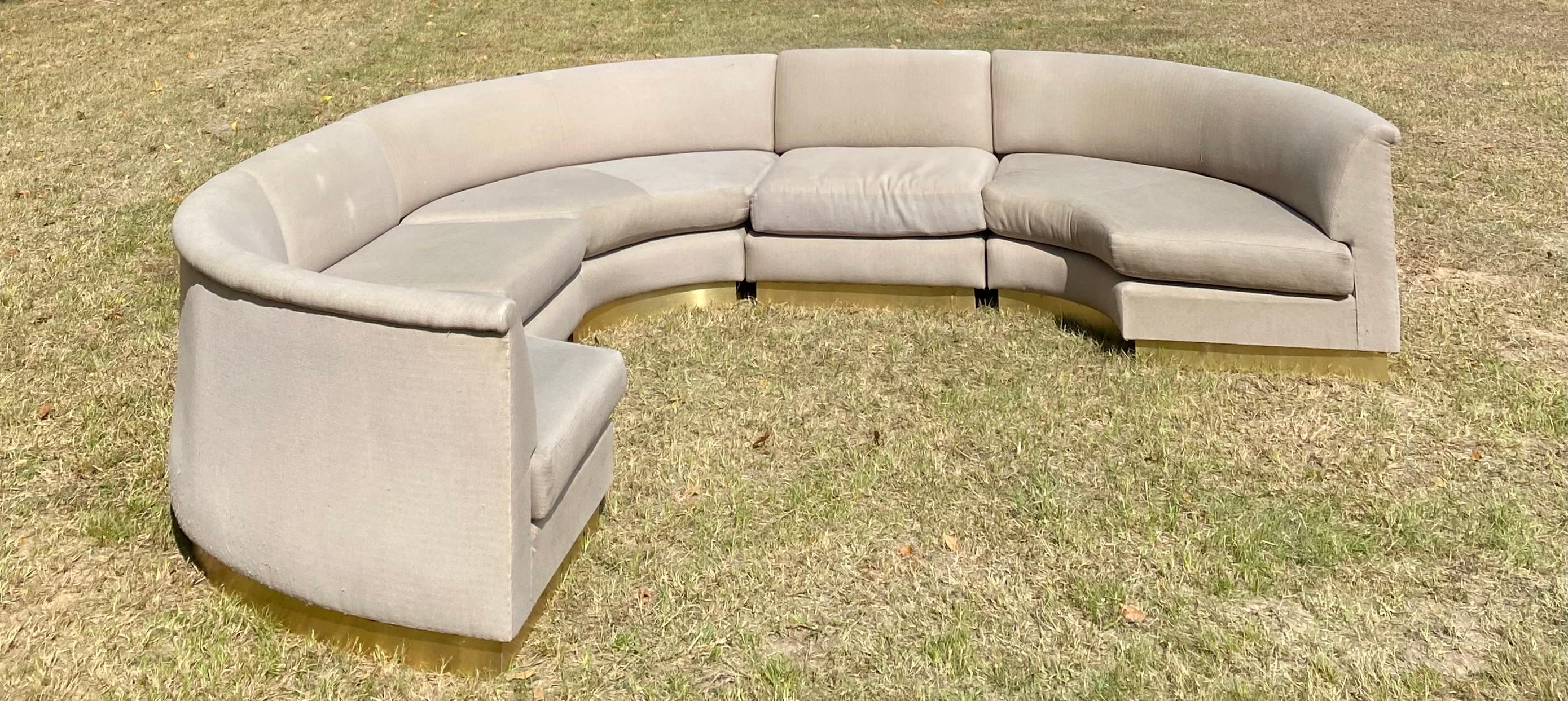 Monumental Sectional Pit Sofa with Brass Plinth Base For Sale 7