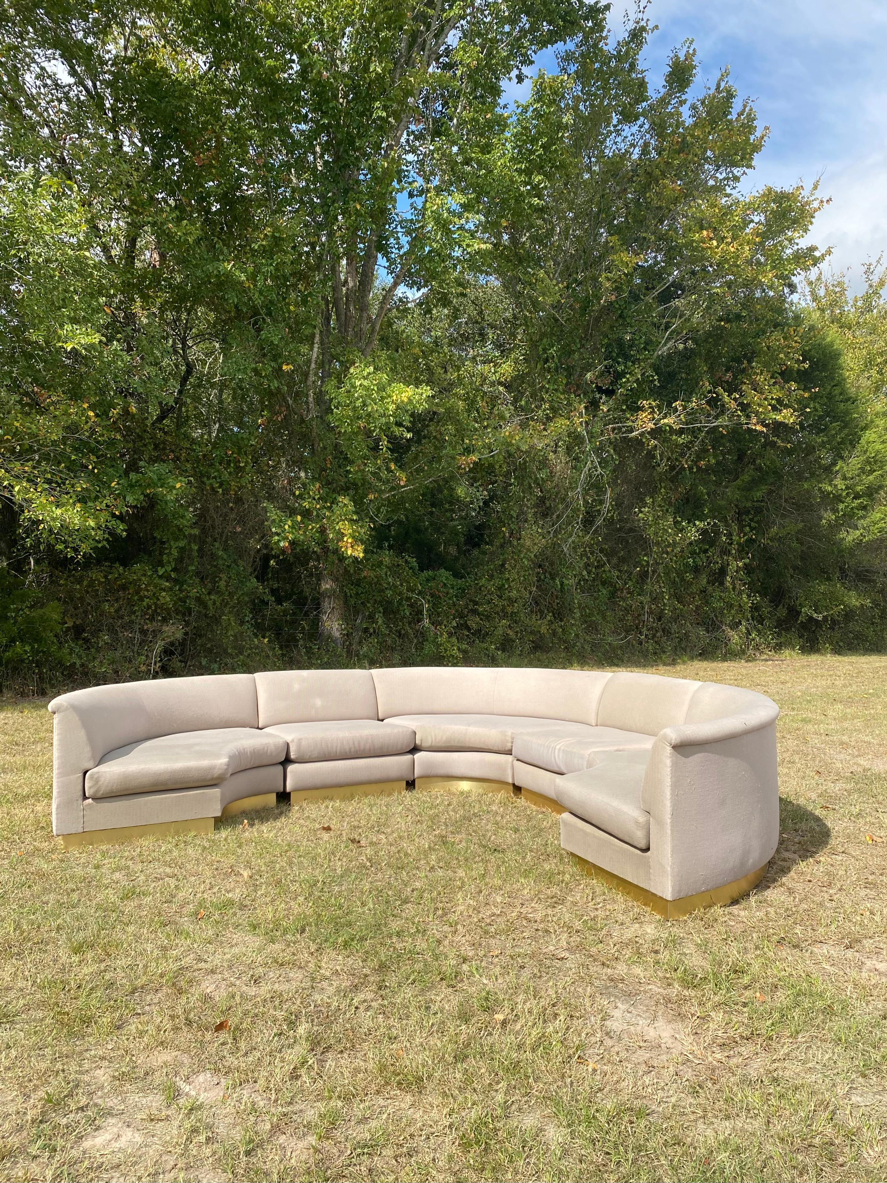 Monumental Sectional Pit Sofa with Brass Plinth Base For Sale 8