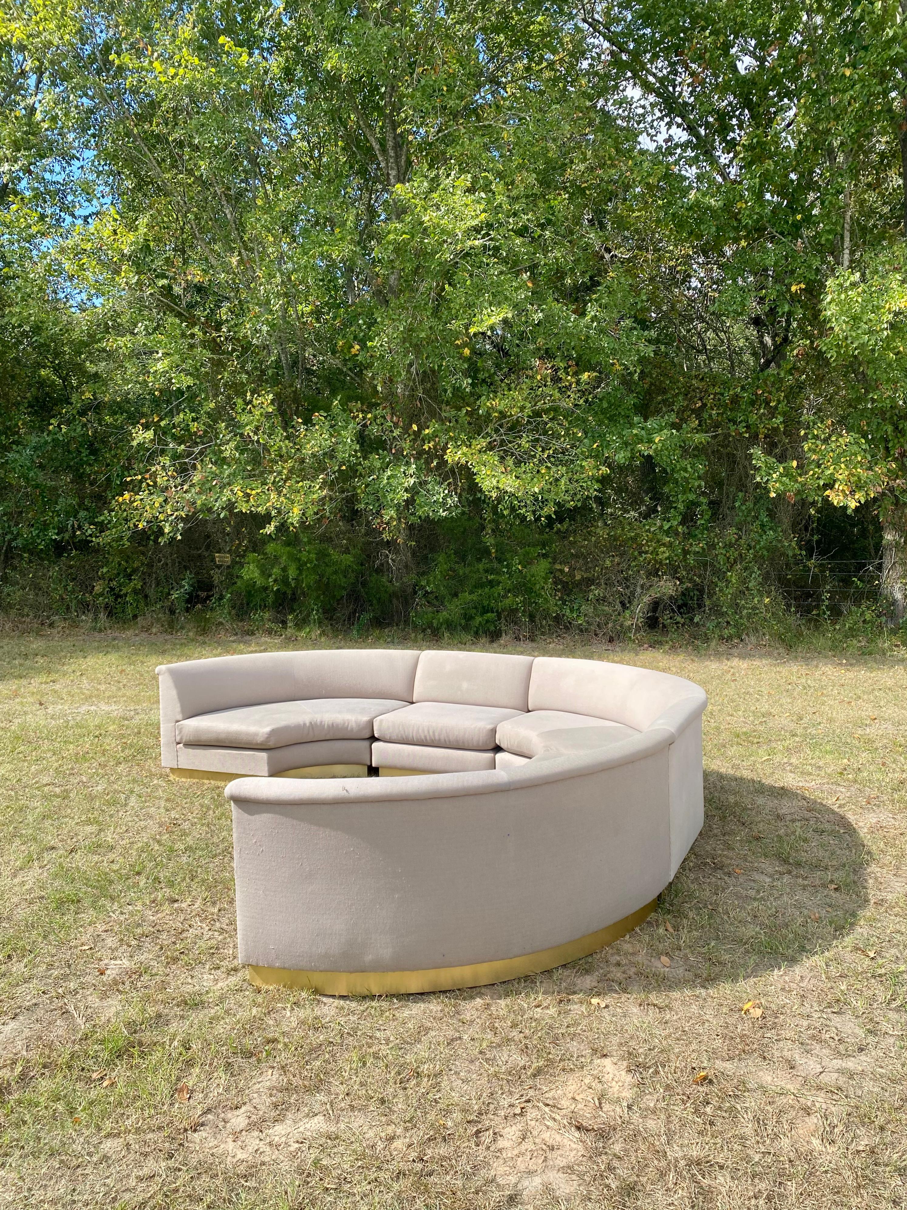Monumental Sectional Pit Sofa with Brass Plinth Base For Sale 9