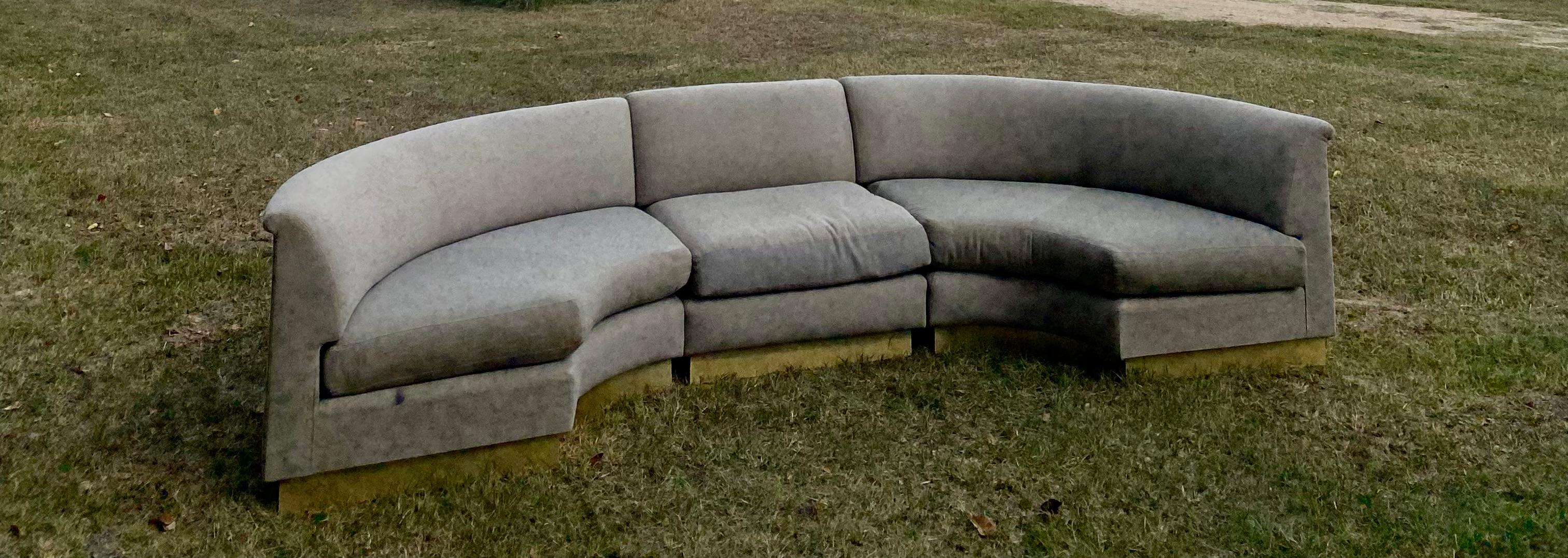 Monumental Sectional Pit Sofa with Brass Plinth Base For Sale 10