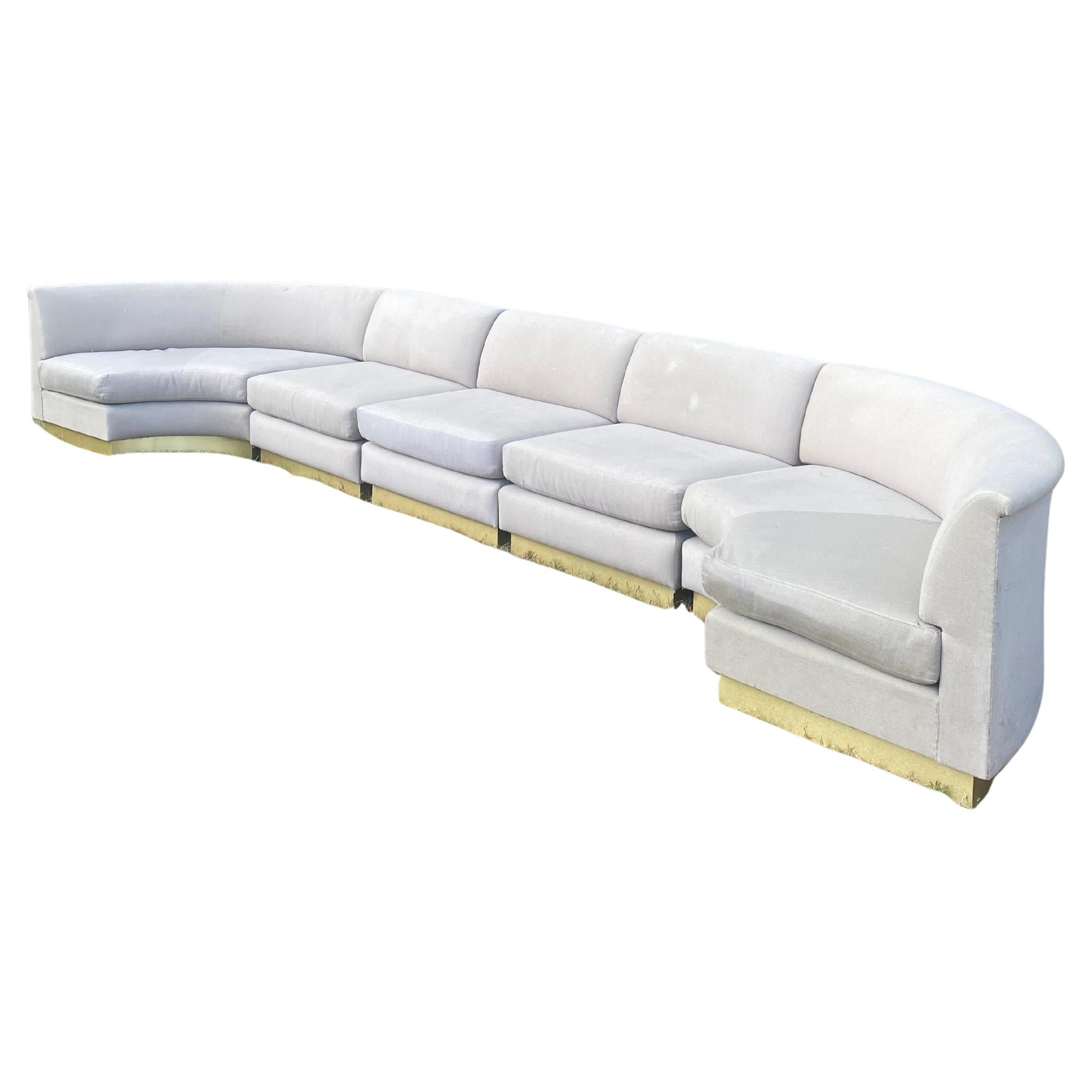 Post-Modern Monumental Sectional Pit Sofa with Brass Plinth Base For Sale