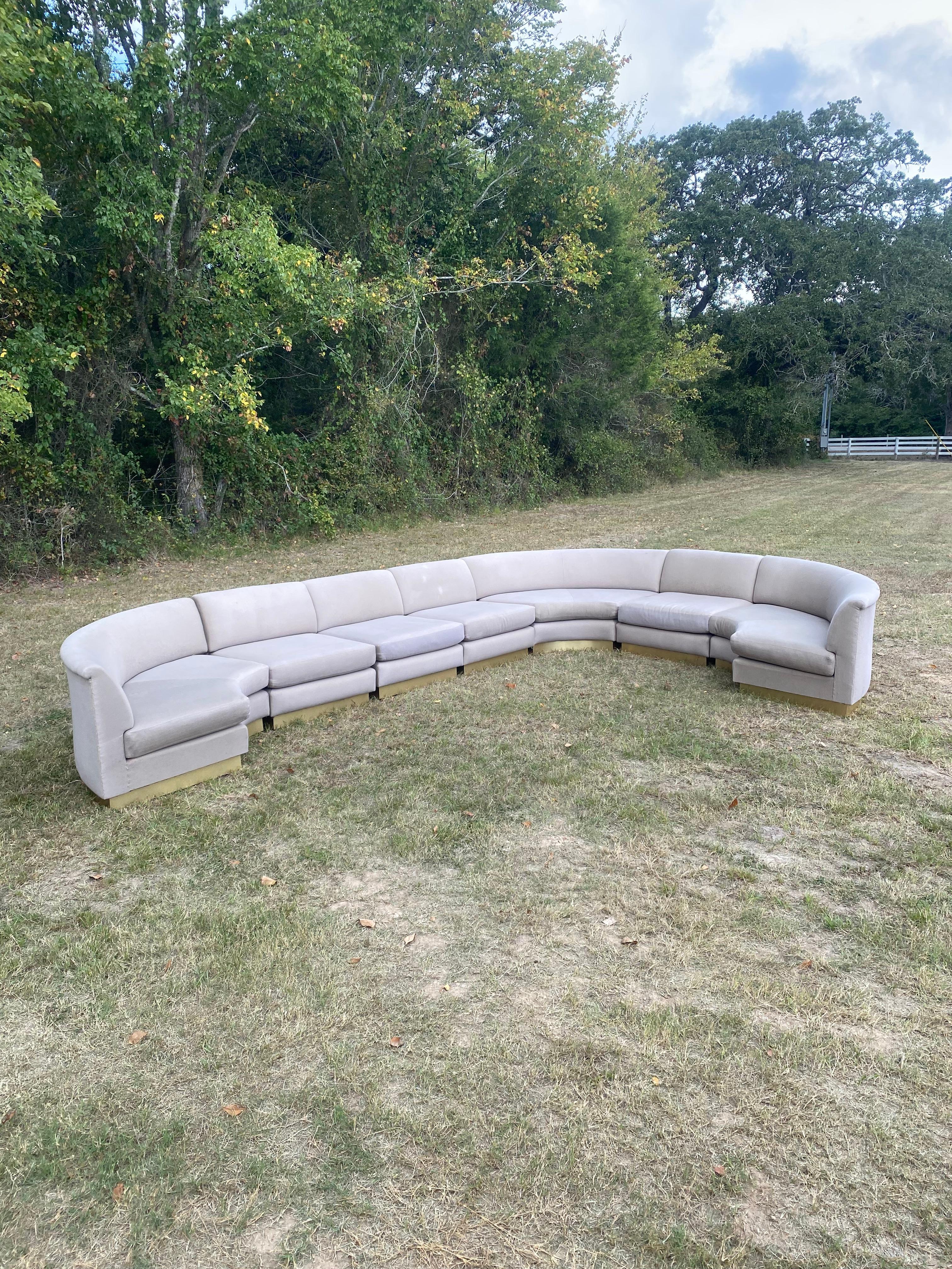 Monumental Sectional Pit Sofa with Brass Plinth Base In Good Condition For Sale In Round Top, TX