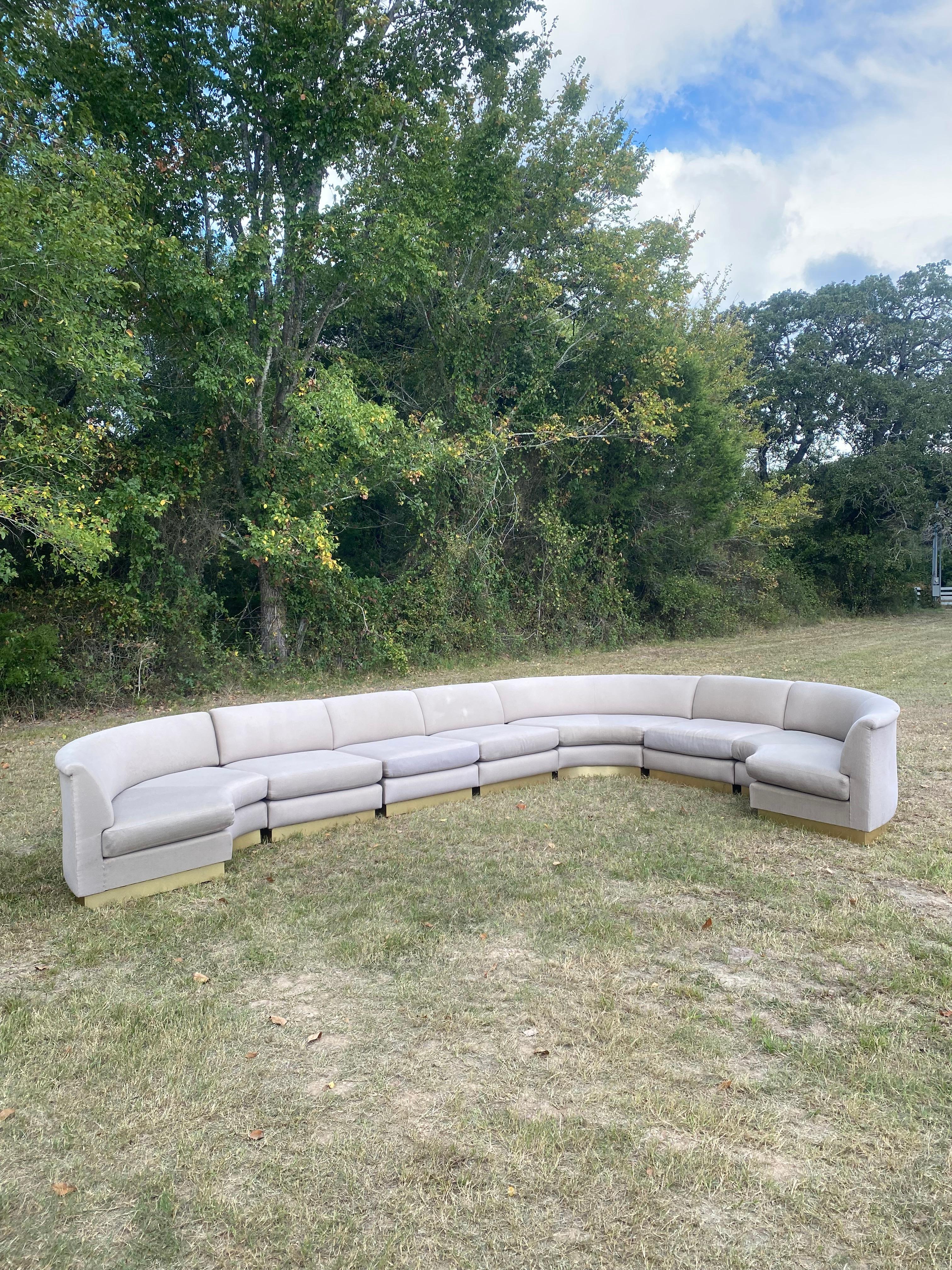 Monumental Sectional Pit Sofa with Brass Plinth Base For Sale 1
