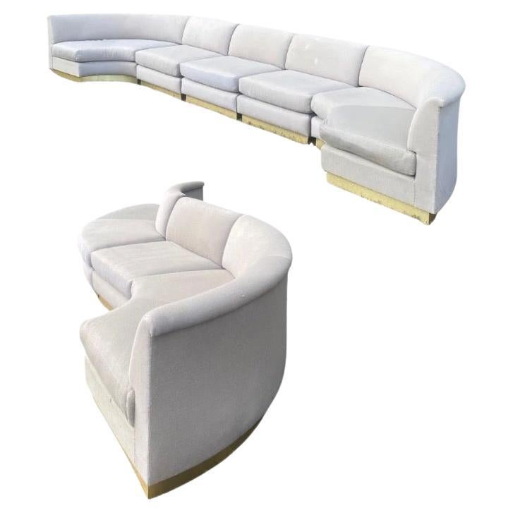 Monumental Sectional Pit Sofa with Brass Plinth Base For Sale