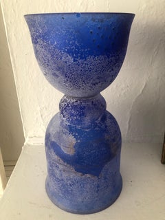 Monumental Seguso Cobalto Corroso Scavo Glass Vase, c. 1980's