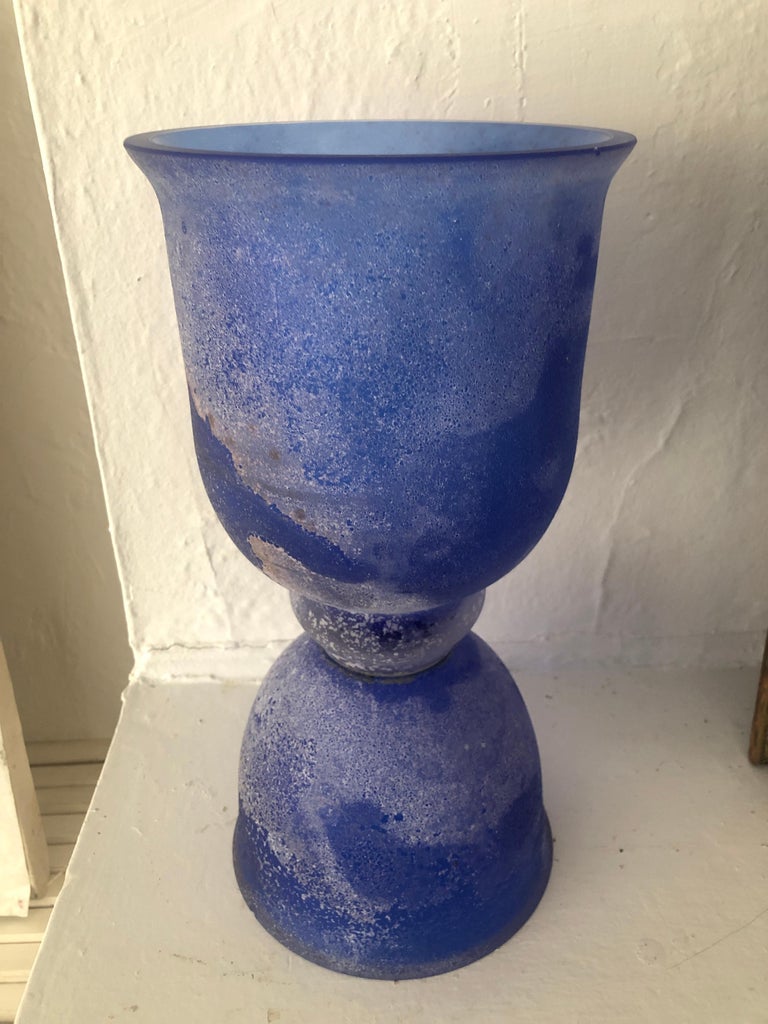 Art Glass Monumental Seguso Cobalto Corroso Scavo Glass Vase, c. 1980's For Sale