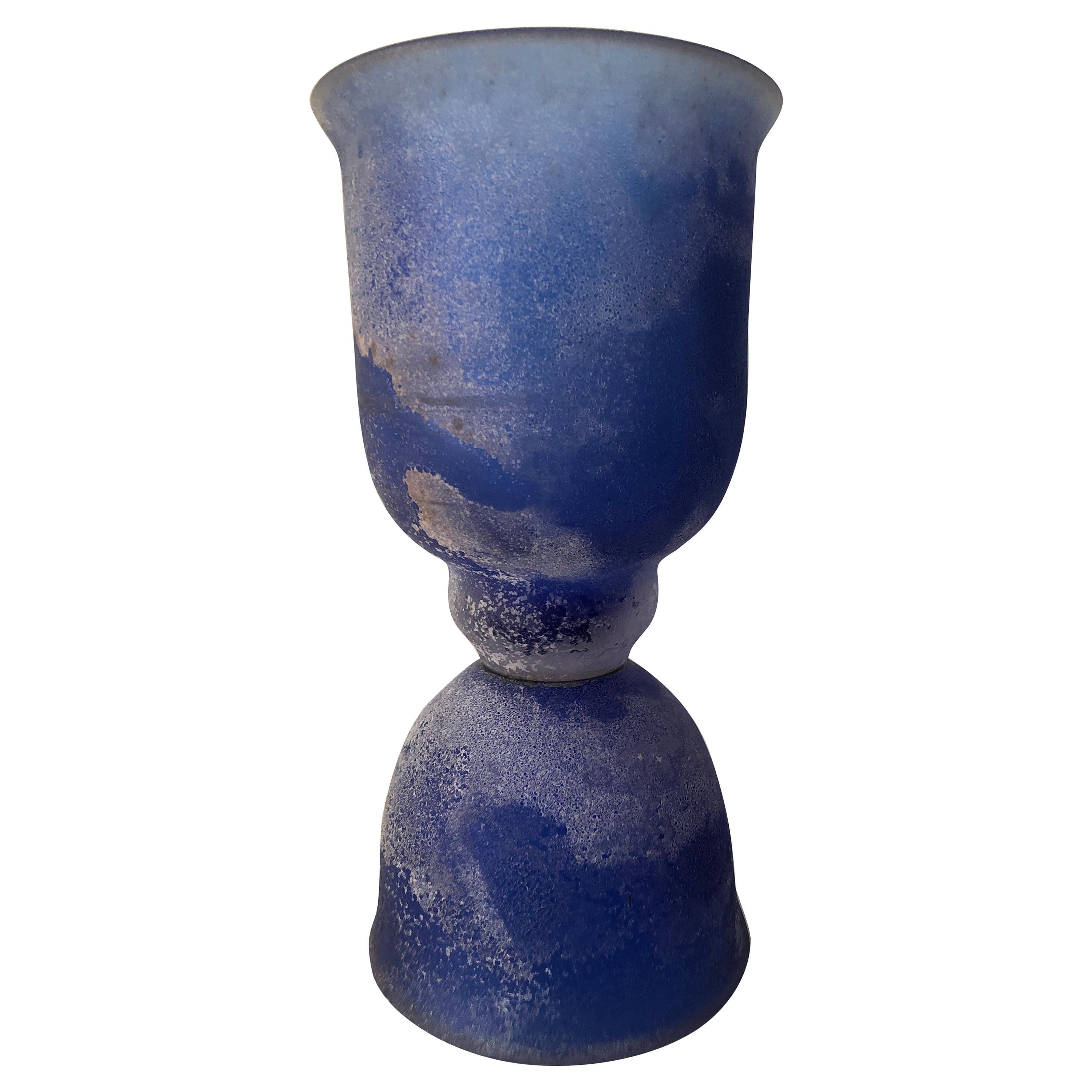 Monumental Seguso Cobalto Corroso Scavo Glass Vase, c. 1980's For Sale